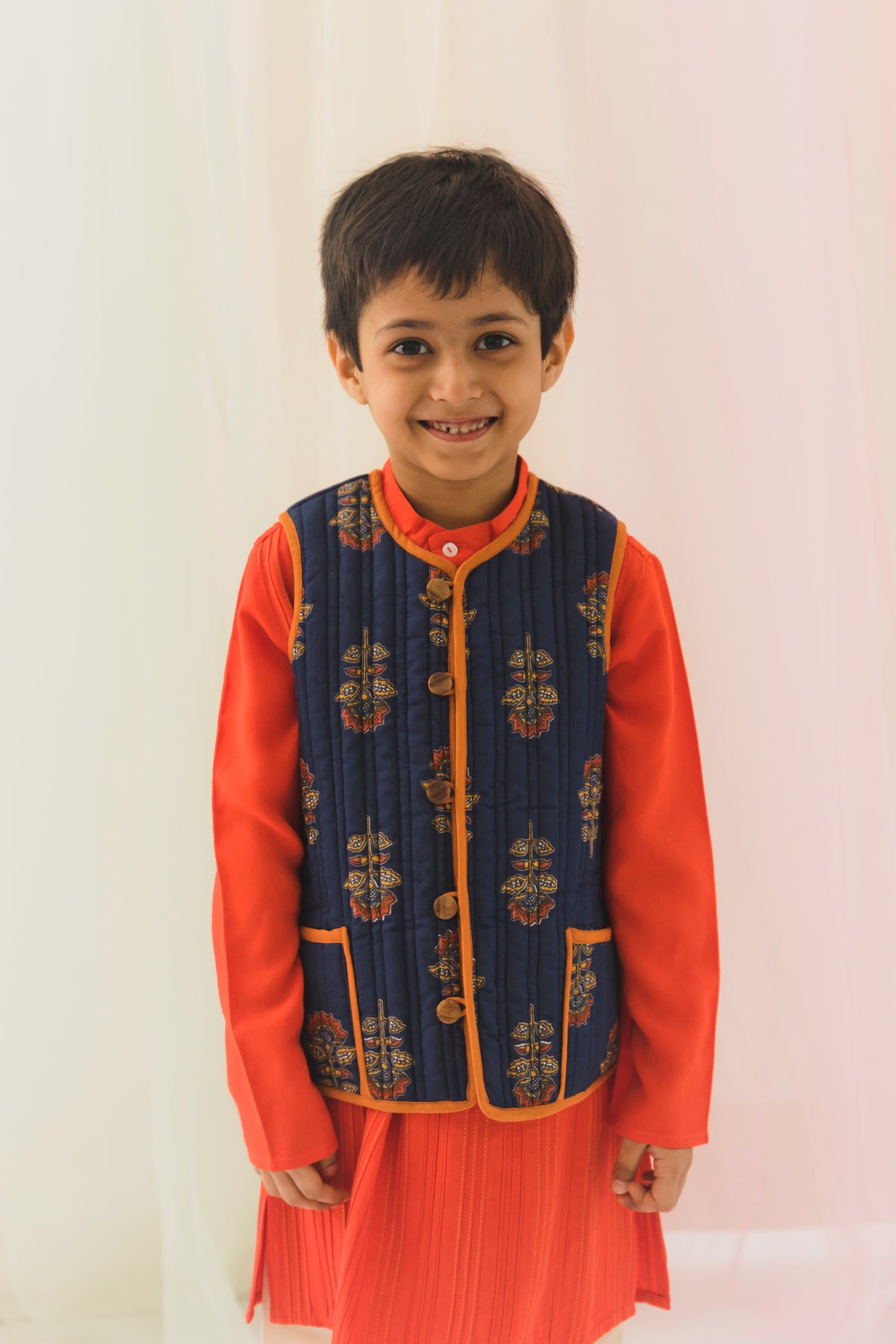 Avani Quilted Cotton Reversible Bundi Jacket-Blue & Red(6M-9 Years)