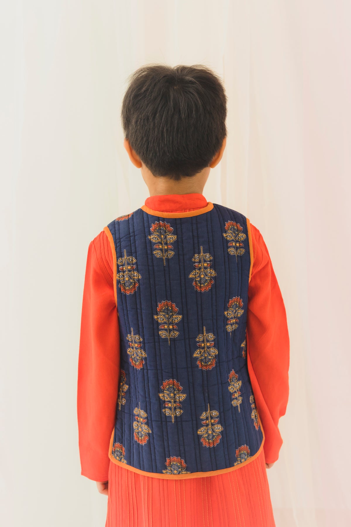 Avani Quilted Cotton Reversible Bundi Jacket-Blue & Red(6M-9 Years)
