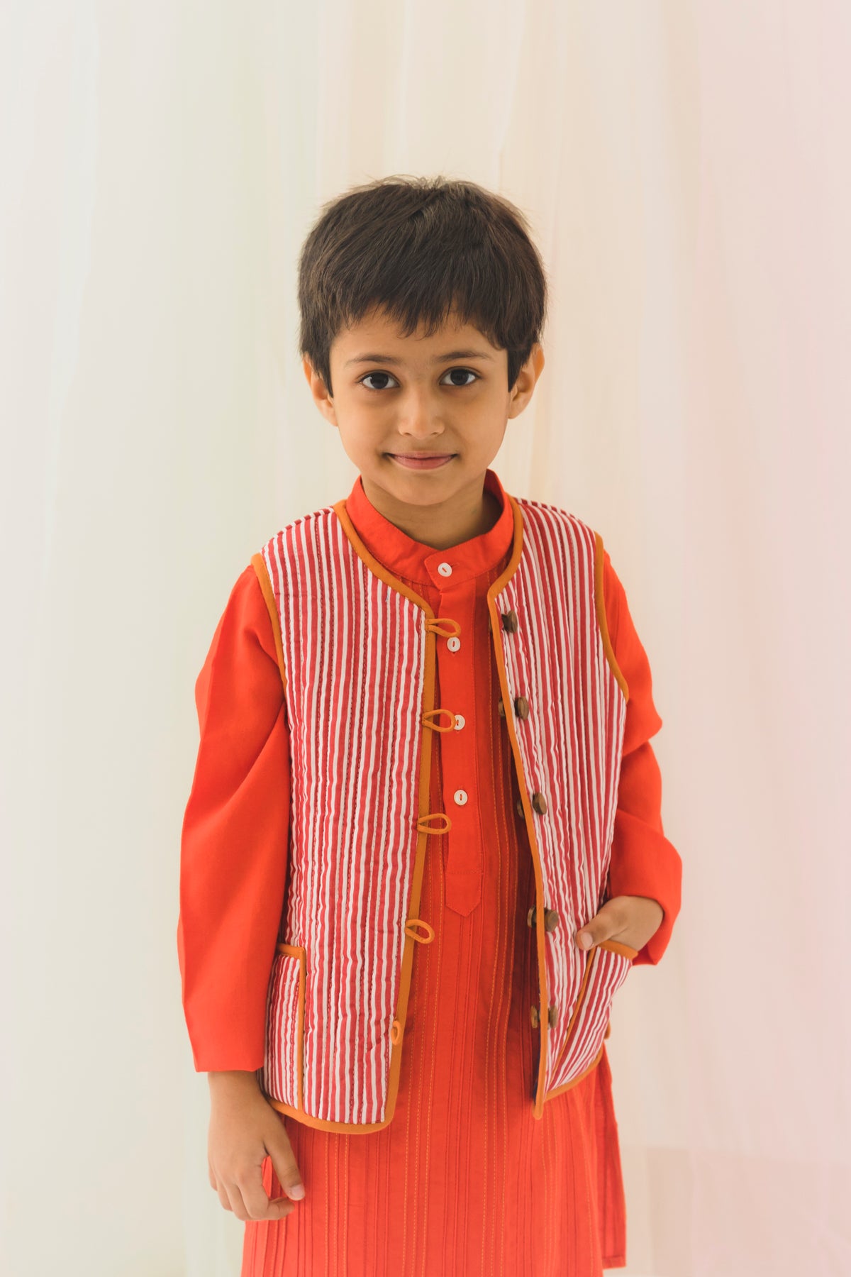 Avani Quilted Cotton Reversible Bundi Jacket-Blue & Red(6M-9 Years)
