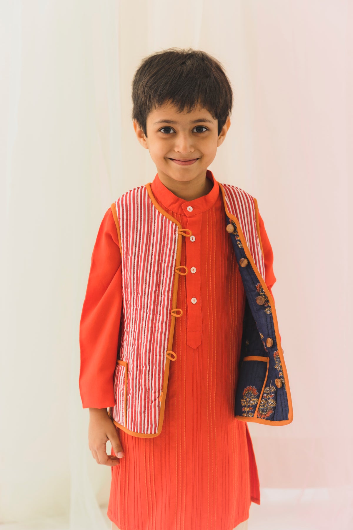 Avani Quilted Cotton Reversible Bundi Jacket-Blue & Red(6M-9 Years)