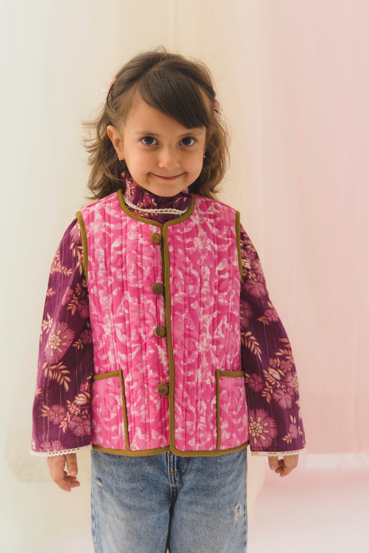 Dabu Cotton Reversible Bundi Jacket Unisex – Pink/Brown (6M–9 Years)