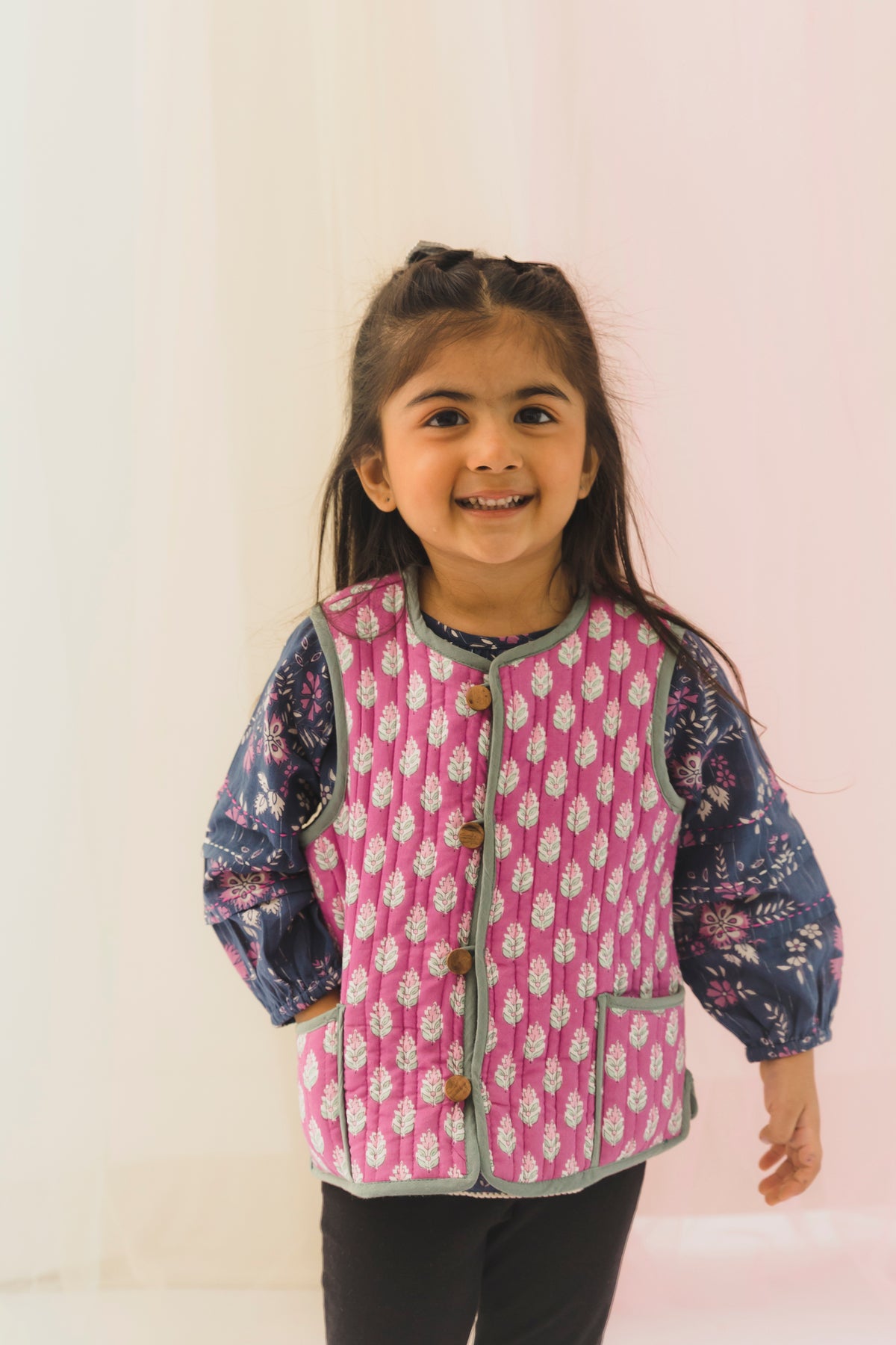 Abha Cotton Reversible Bundi Jacket Unisex – Pink/Purple (6 Months to 9 Years)