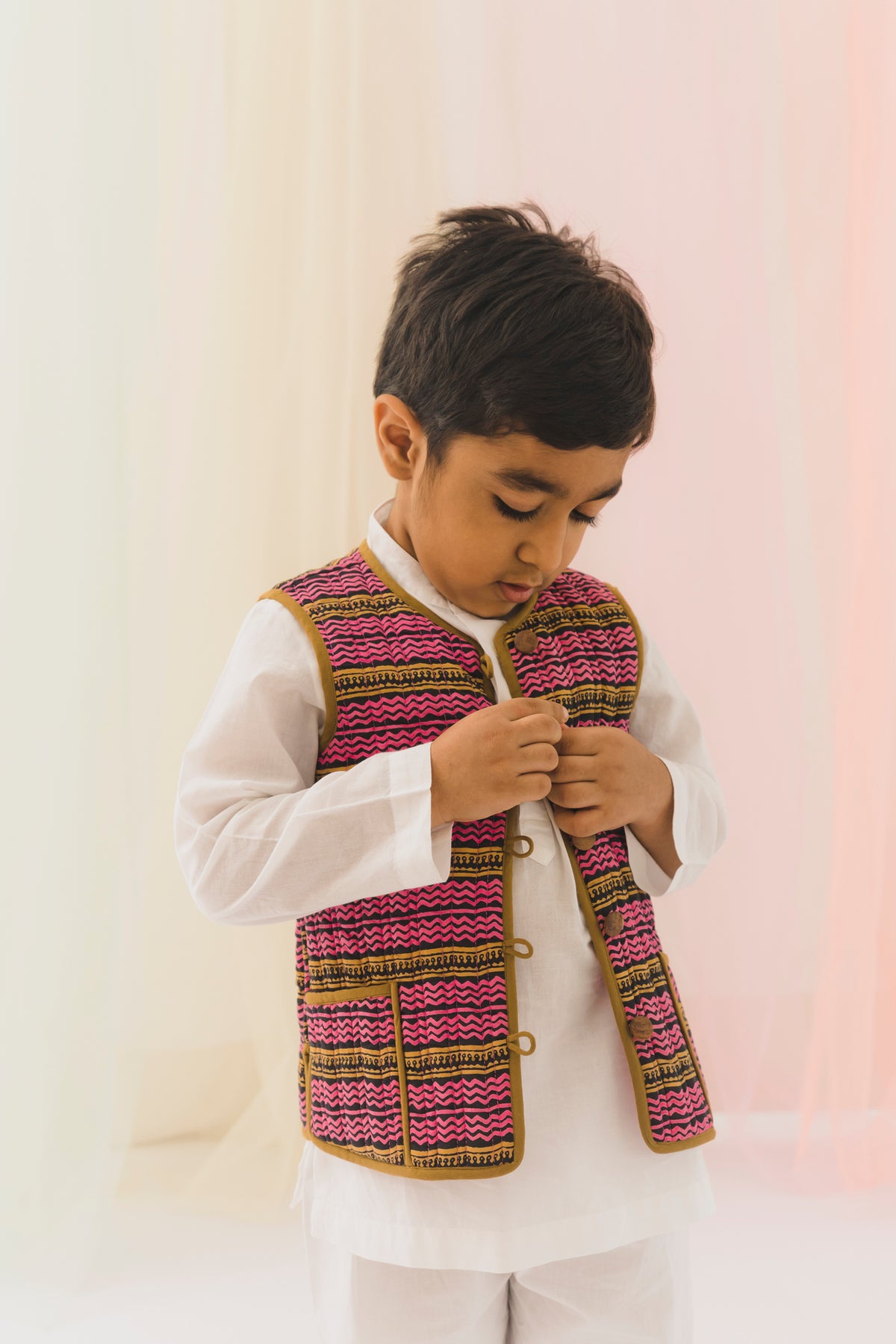 Dabu Cotton Reversible Bundi Jacket Unisex – Pink/Brown (6M–9 Years)