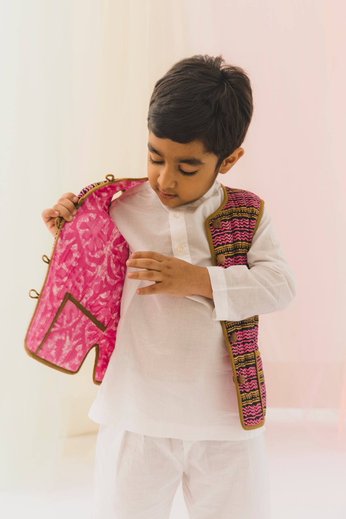 Dabu Cotton Reversible Bundi Jacket Unisex – Pink/Brown (6M–9 Years)