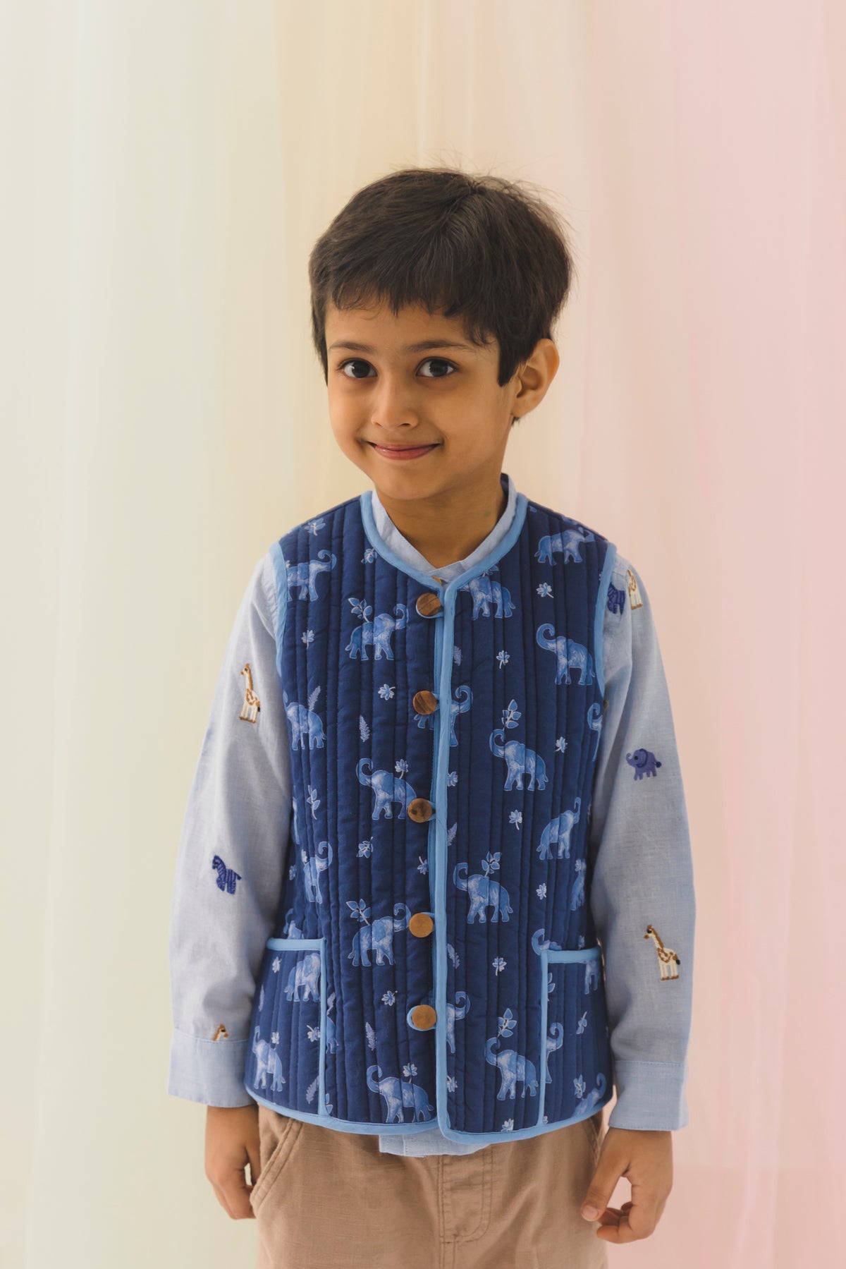 Airawat Cotton Reversible Bundi Jacket Unisex-Blue (6M-9 Years)