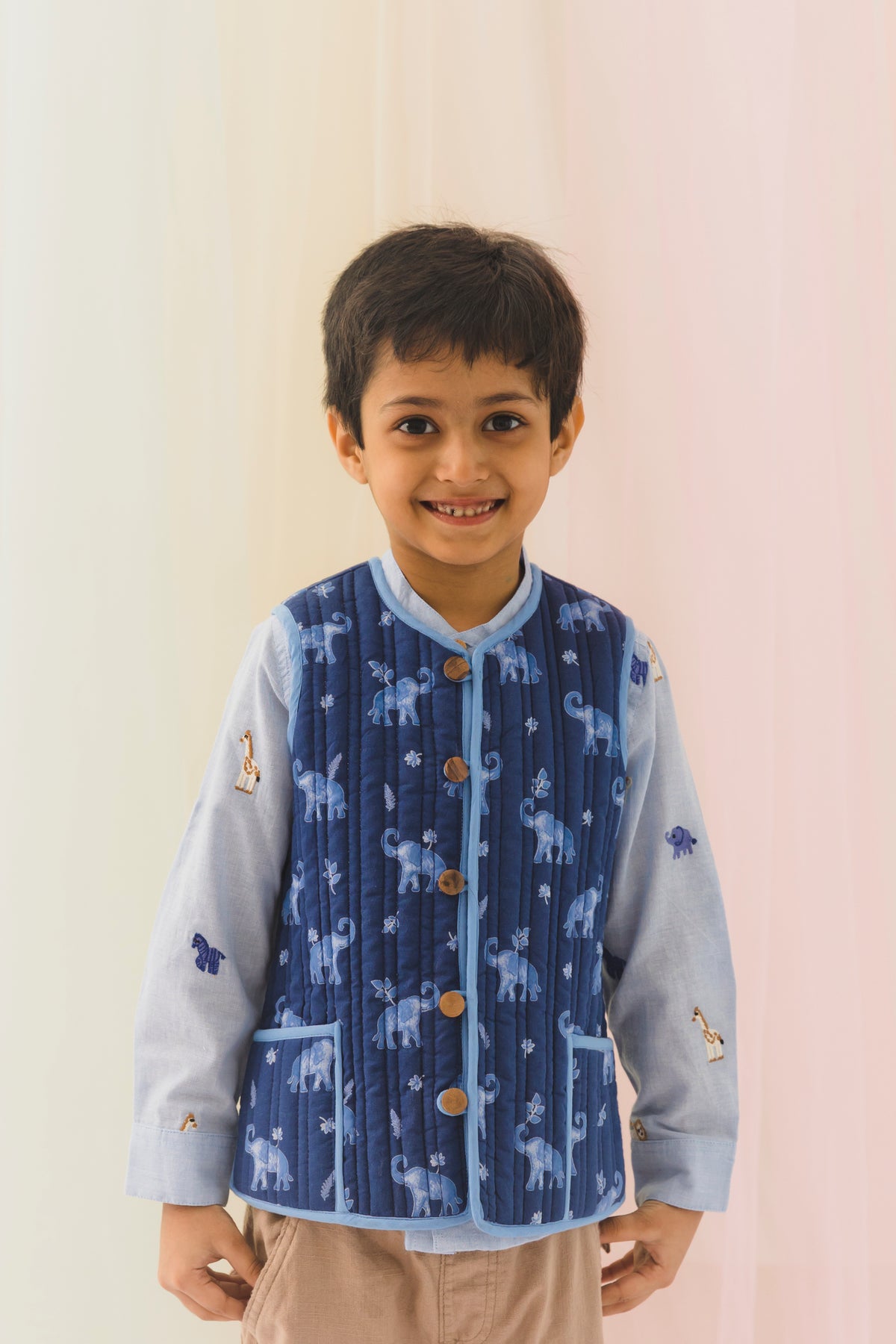 Airawat Cotton Reversible Bundi Jacket Unisex-Blue (6M-9 Years)