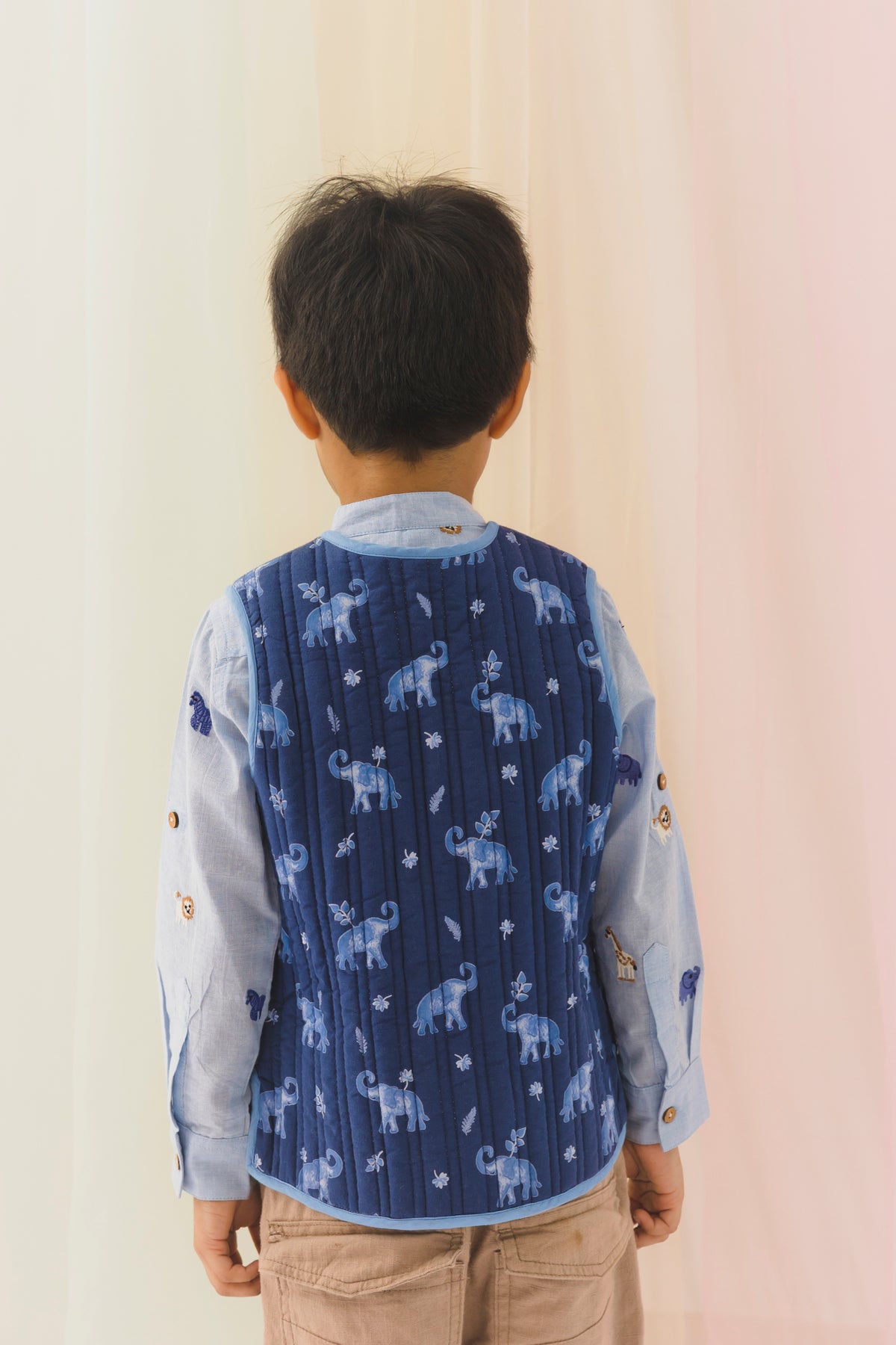 Airawat Cotton Reversible Bundi Jacket Unisex-Blue (6M-9 Years)