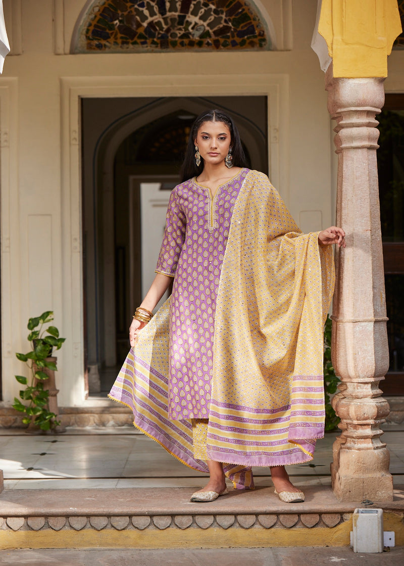 Shop Purple Chanderi Regular Kurta Online | Ratan Jaipur