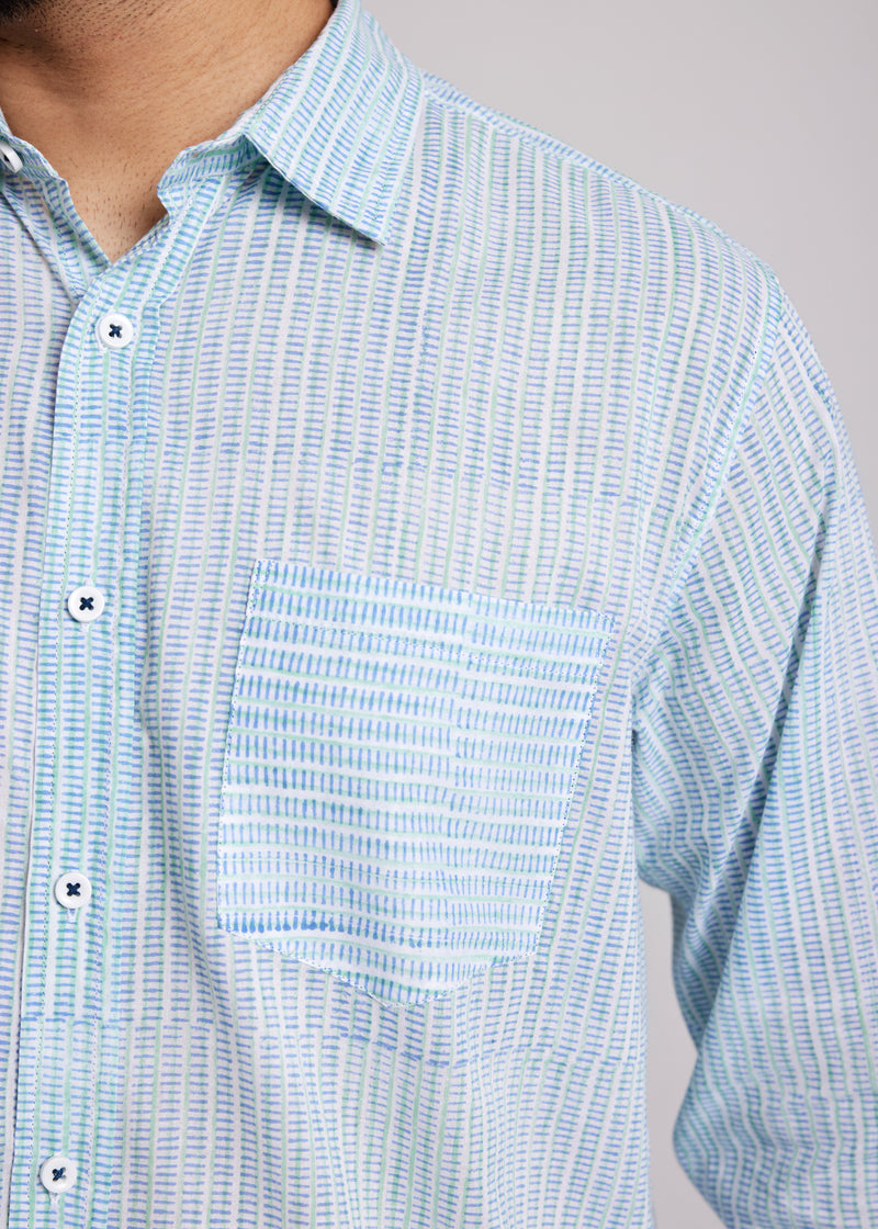 Green & Blue Regular Cotton Full Sleeve Shirt