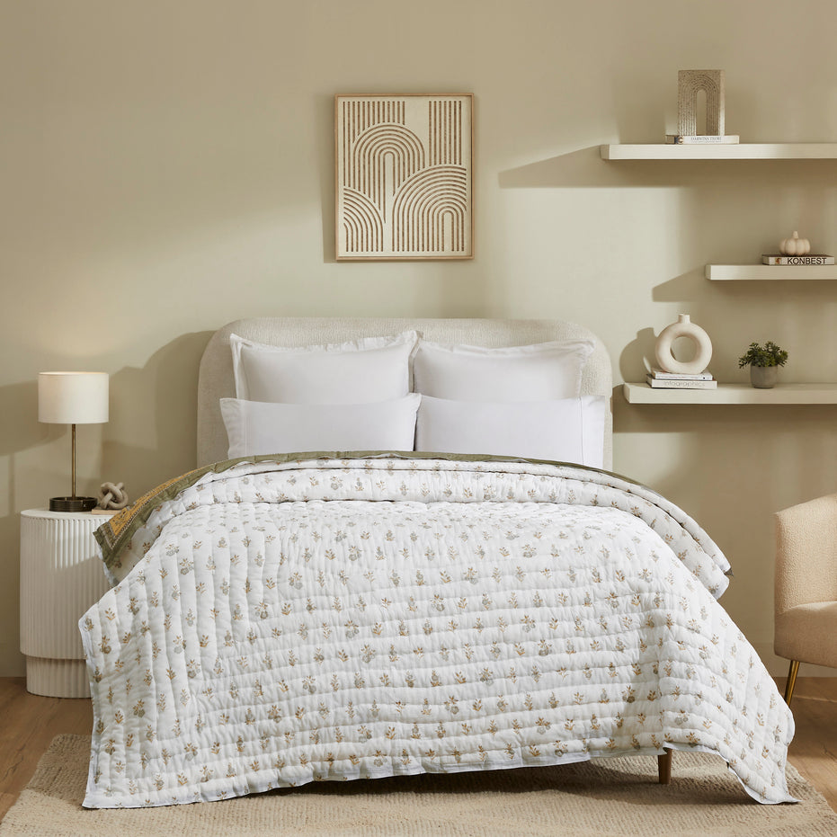 Flax Linen Cotton Quilt – Yellow/Grey