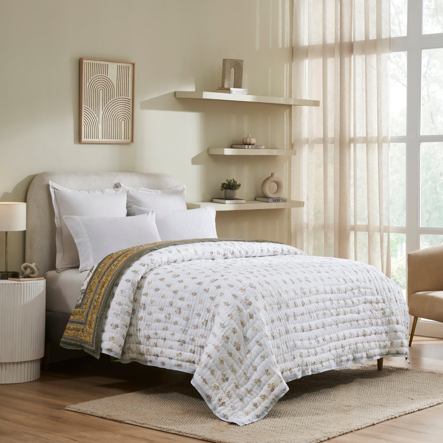 Flax Linen Cotton Quilt – Yellow/Grey