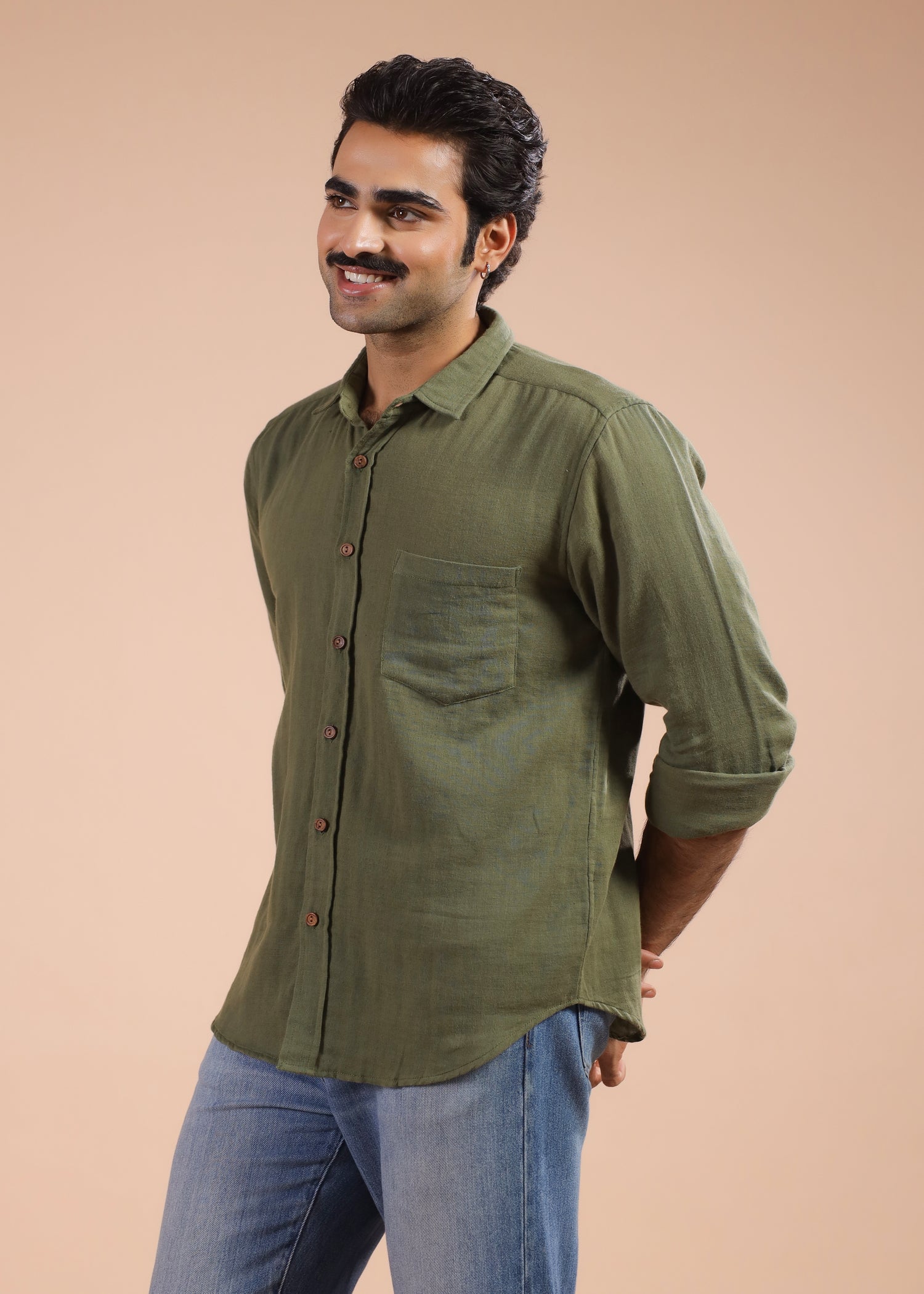 Full Sleeves Collar Shirt-Olive Green