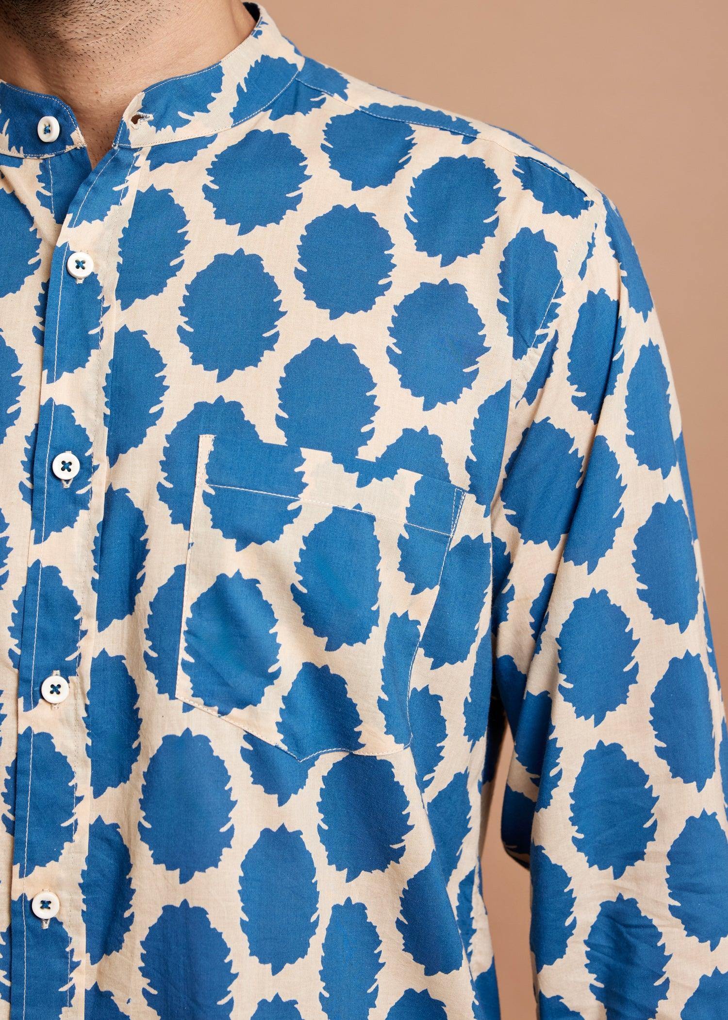 Cream & Blue Regular Cotton Full Sleeve Shirt Ratan Texprocess Pvt. Ltd