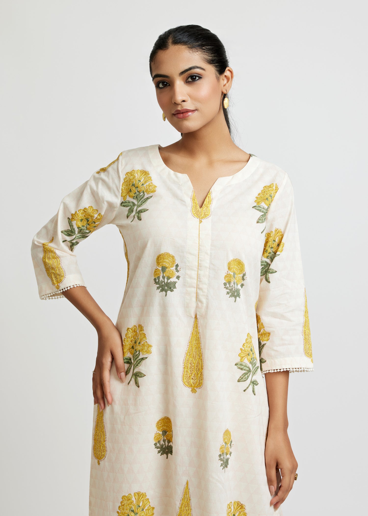 Regular Creme-Yellow Cotton Kurta Set Ratan Texprocess Pvt. Ltd