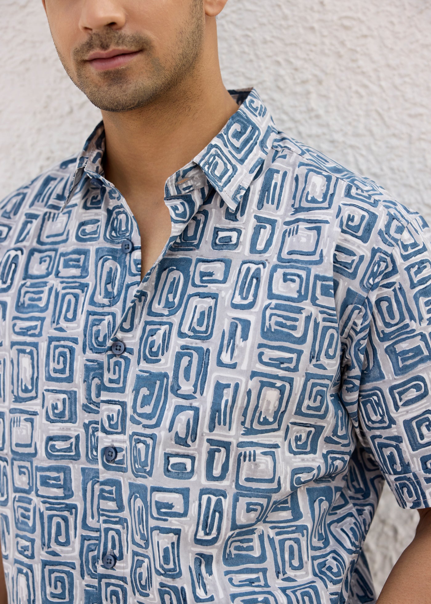 Half Sleeves Shirt-Blue/Grey