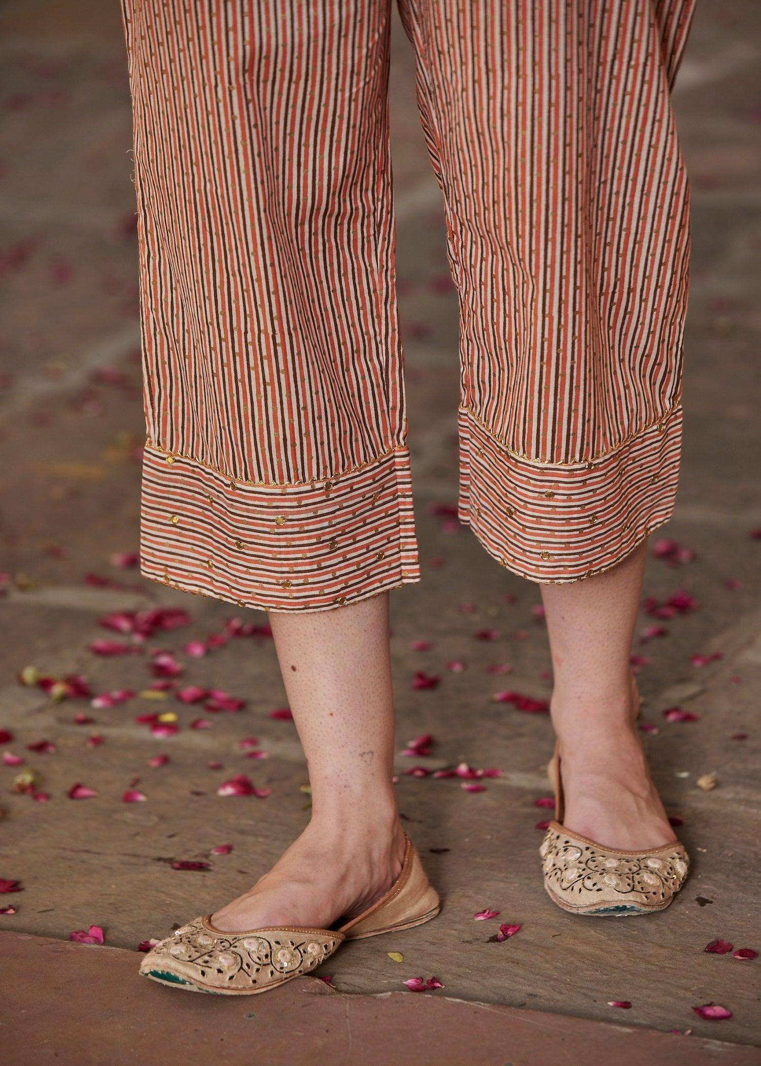 Orange/Brown Regular Cotton Pants | Relaxed and Stylish | Ratan Jaipur