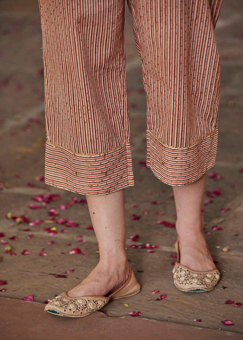Orange/Brown Regular Cotton Pants | Relaxed and Stylish | Ratan Jaipur