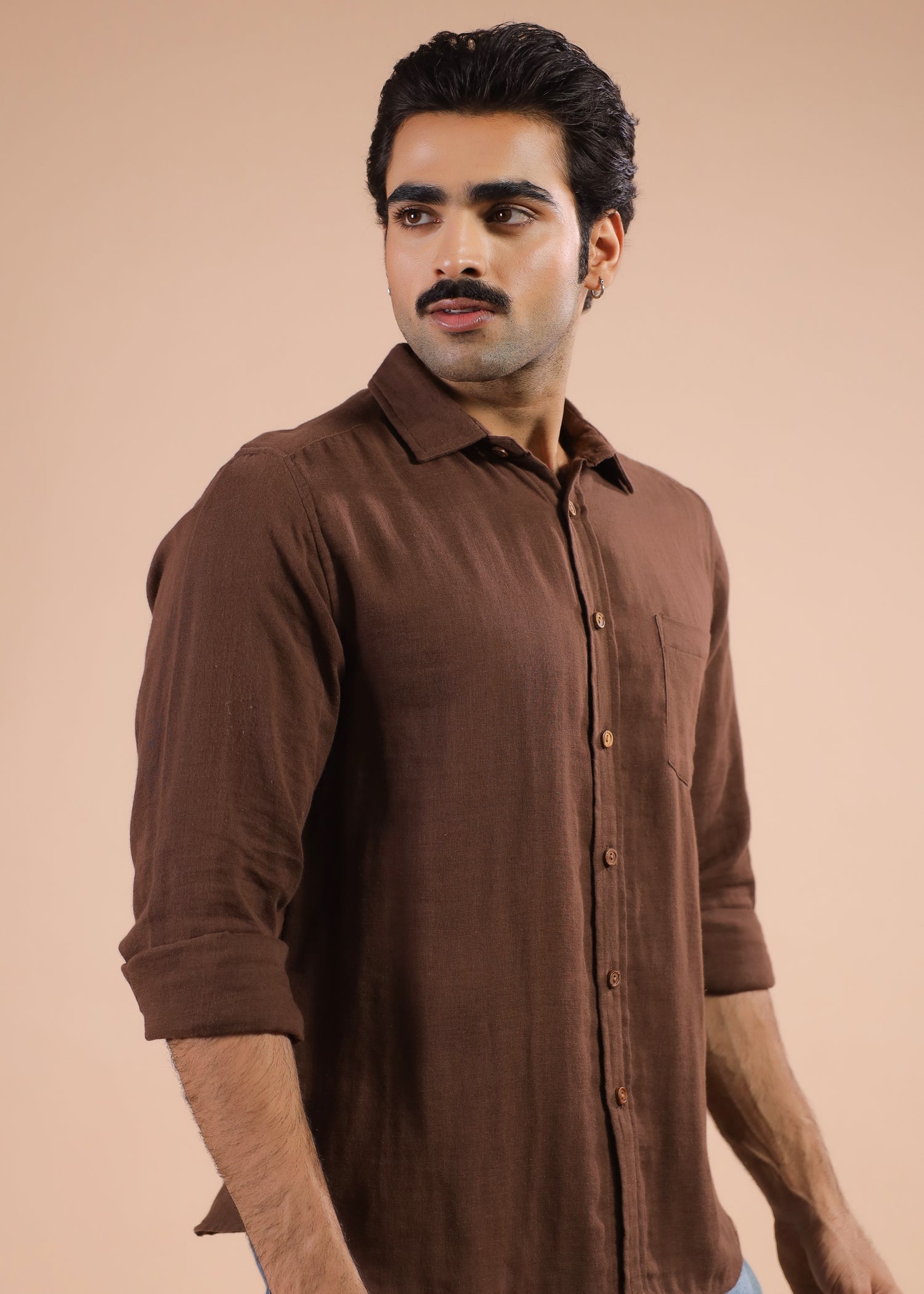 Full Sleeves Collar Shirt-Brown