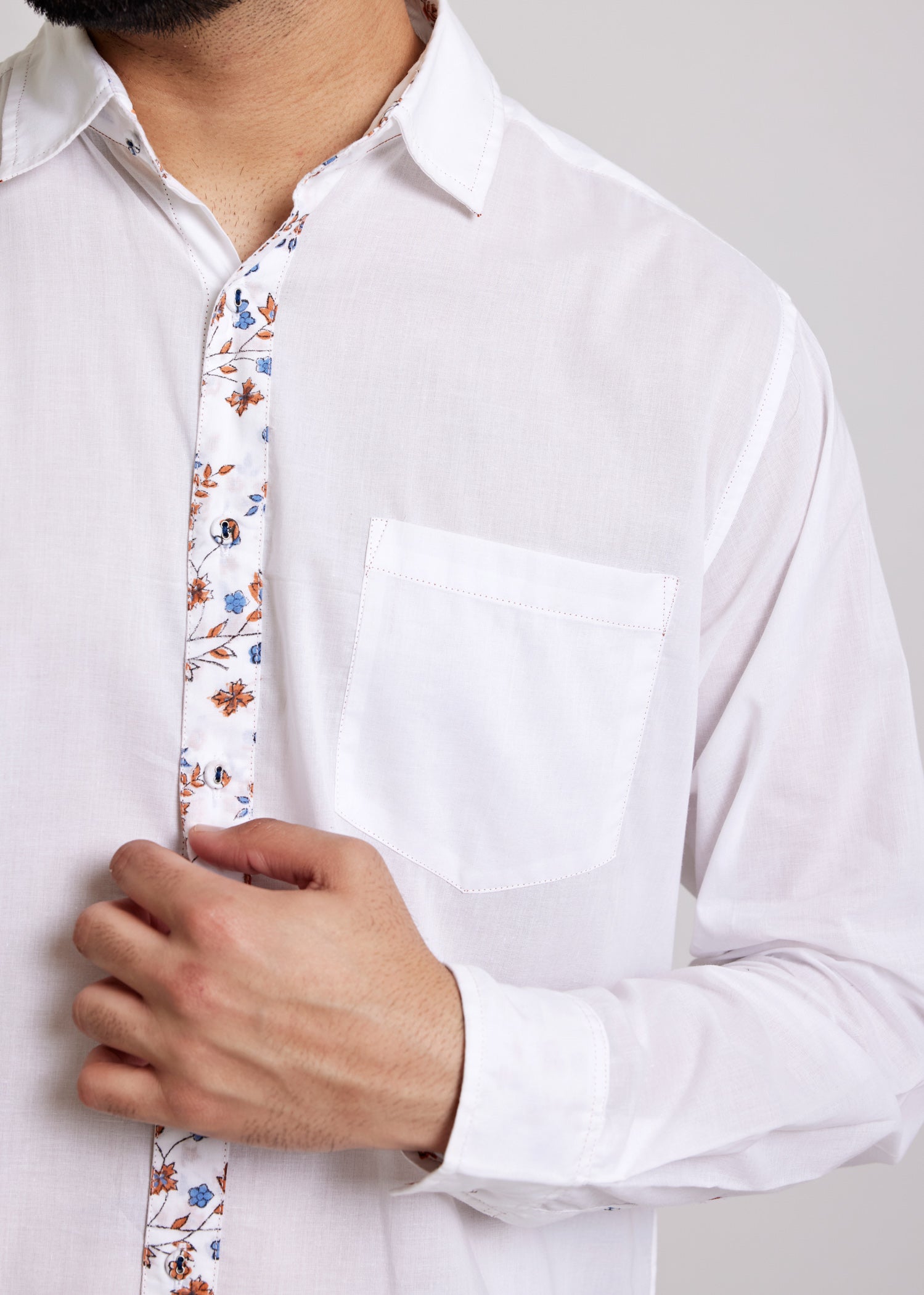 White Regular Cotton Miniature Ditsy Floral Full Sleeve Shirt Ratan Texprocess Pvt. Ltd