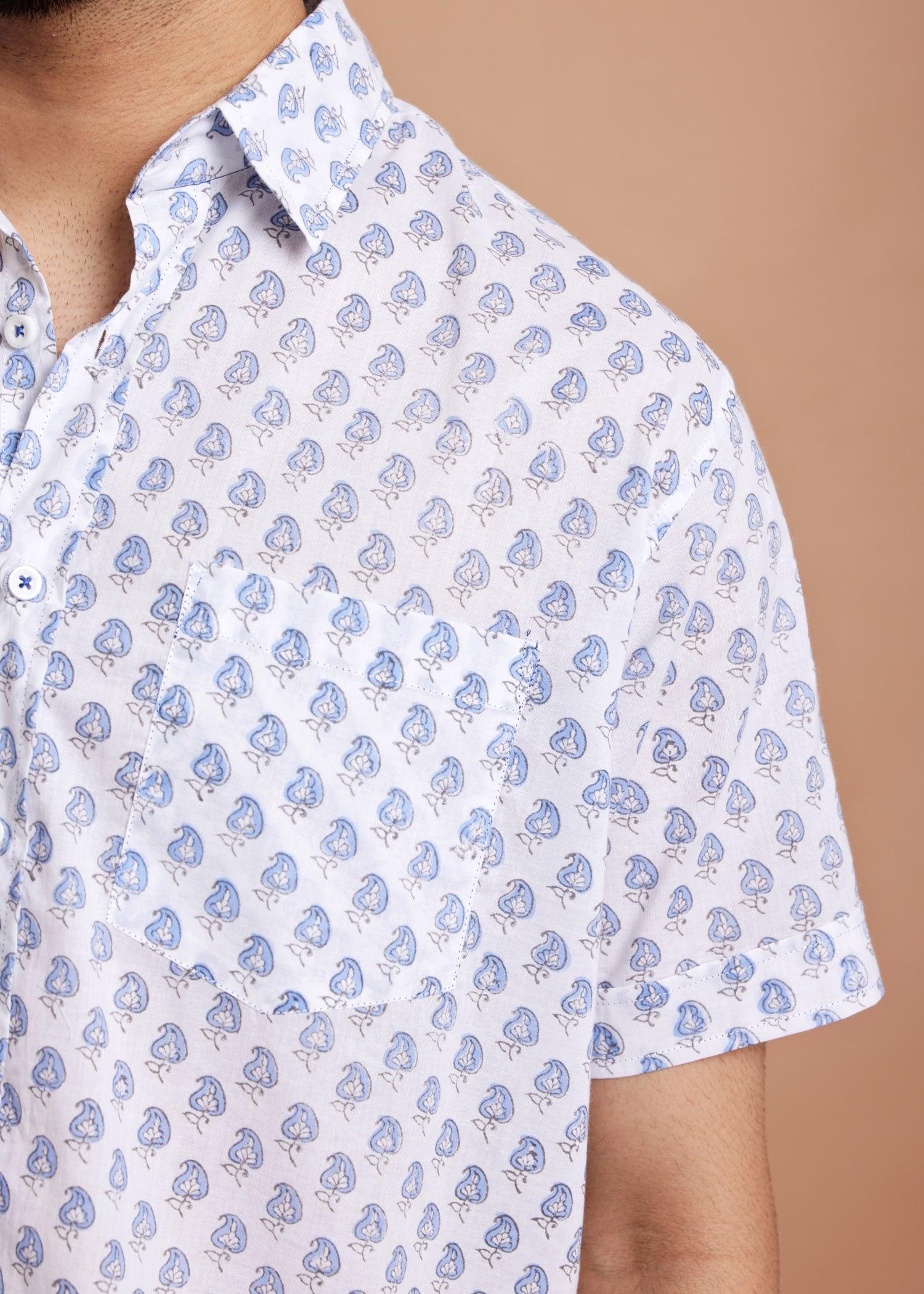 White & Moonlight Blue Regular Cotton Half Sleeve Shirt Ratan Texprocess Pvt. Ltd