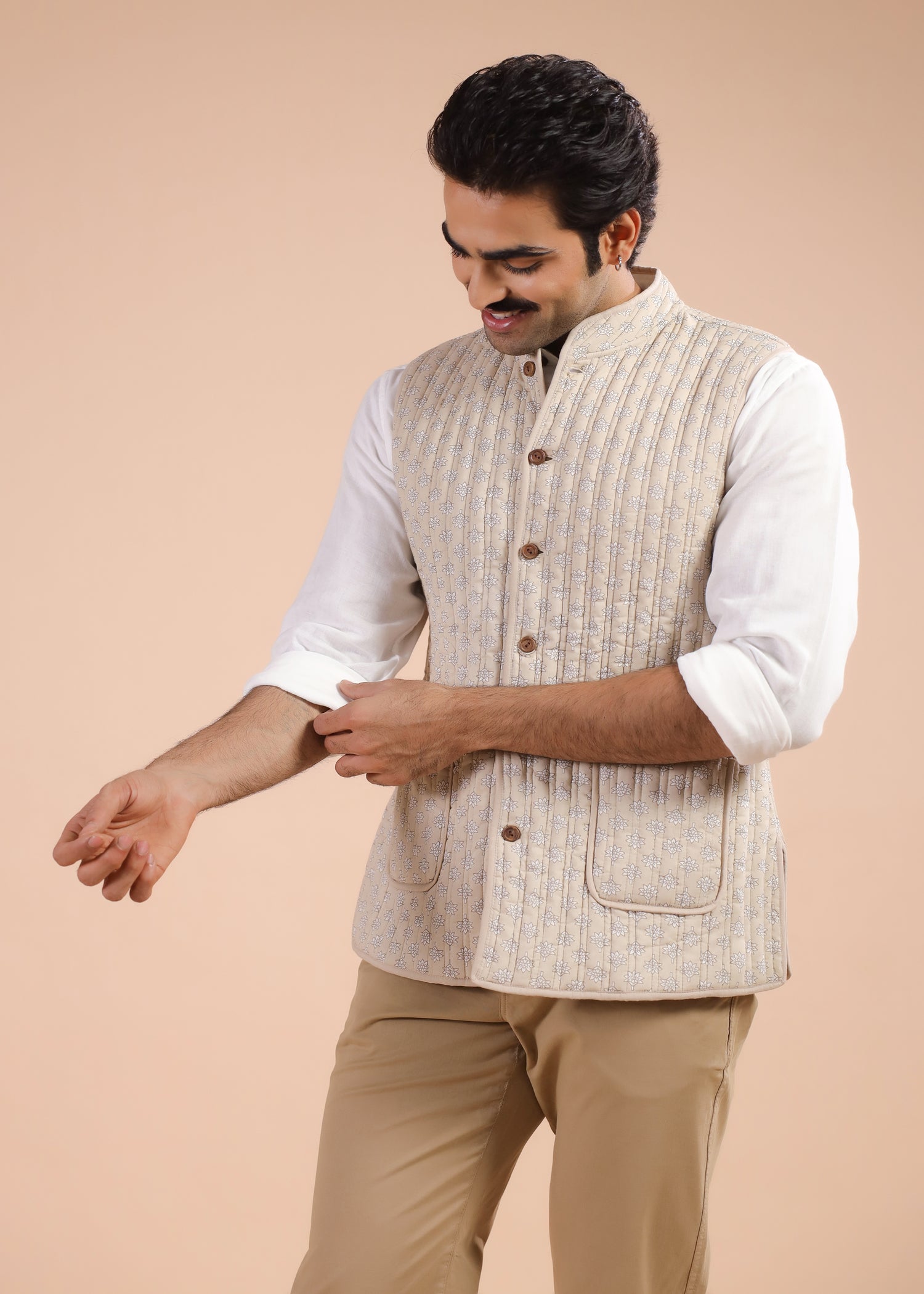 Printed Voile Reversible Jacket – Beige