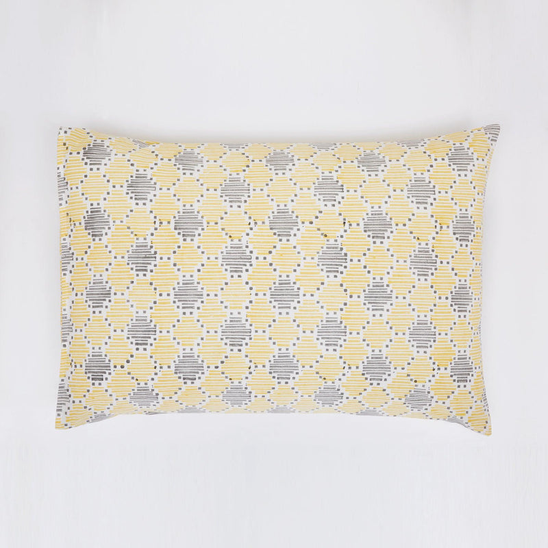 Geometric Quint Yellow & Grey Hand Block Print Cotton Pillow Cover