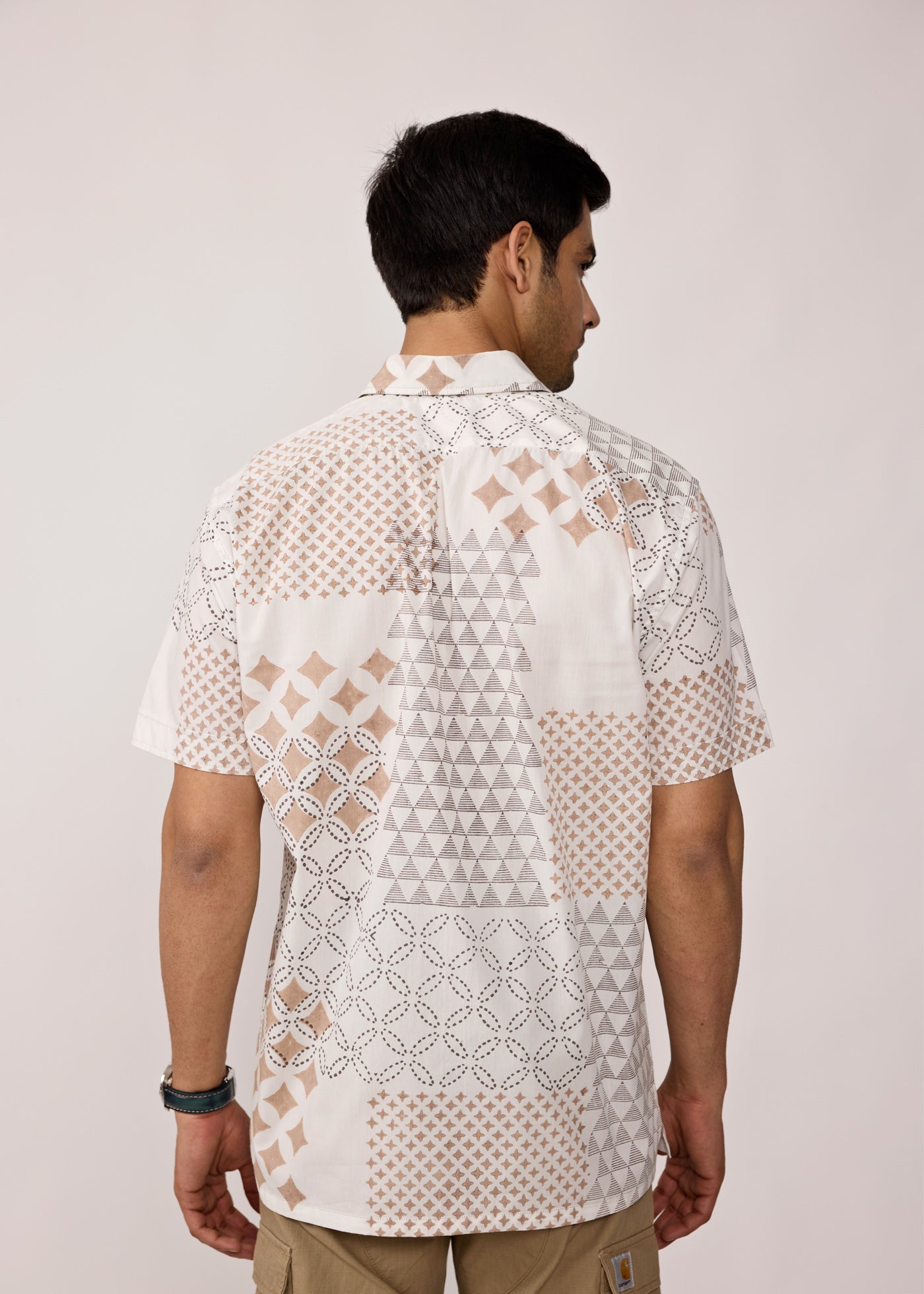 Half Sleeves Shirt-White/Beige