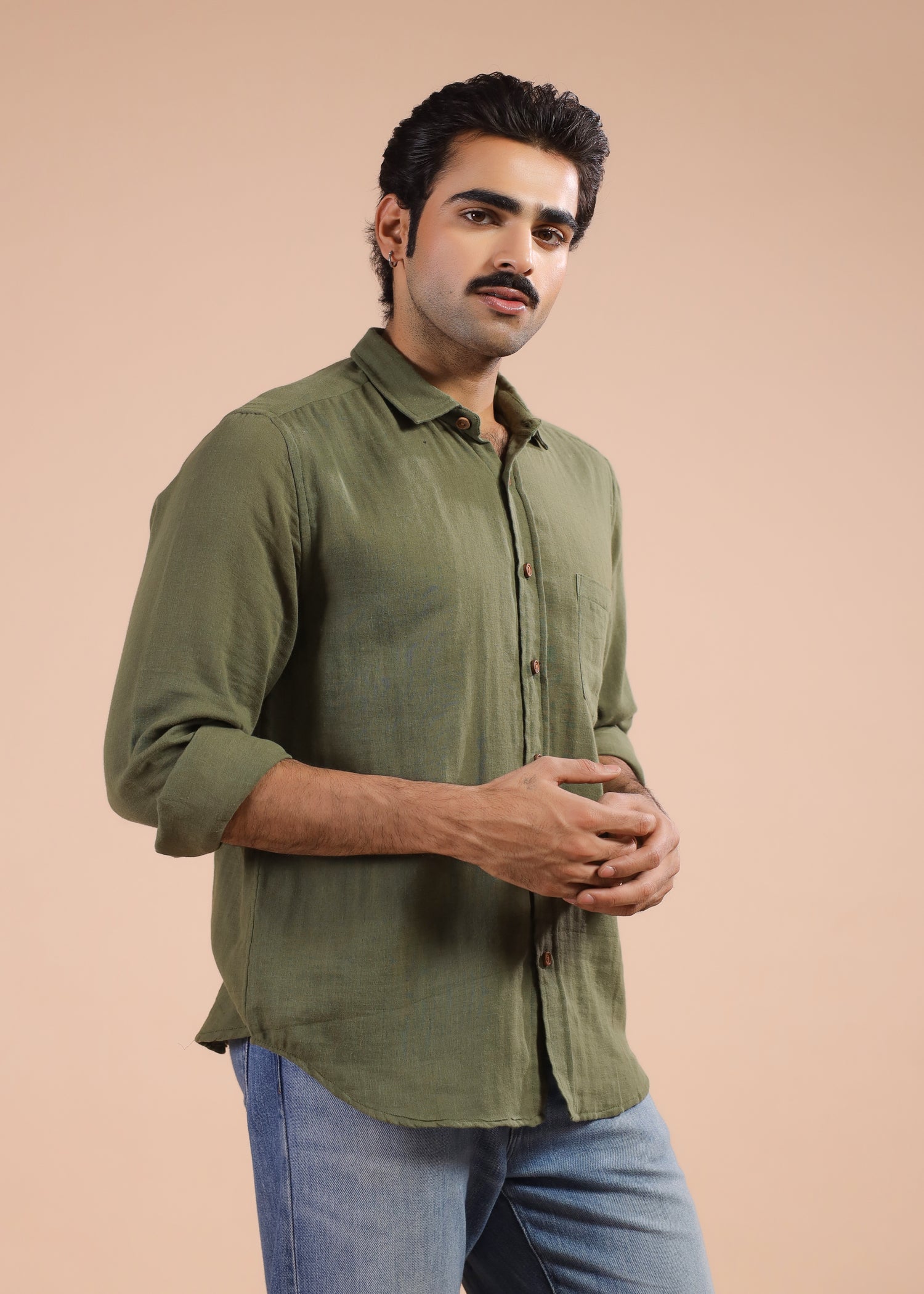 Full Sleeves Collar Shirt-Olive Green