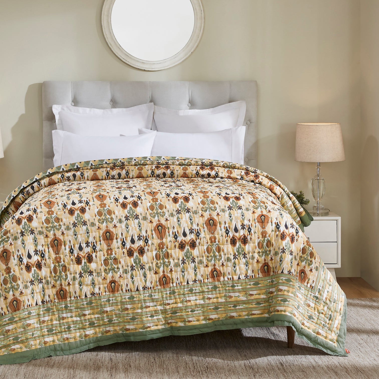 Ikat Cotton Quilt – Brown/Green