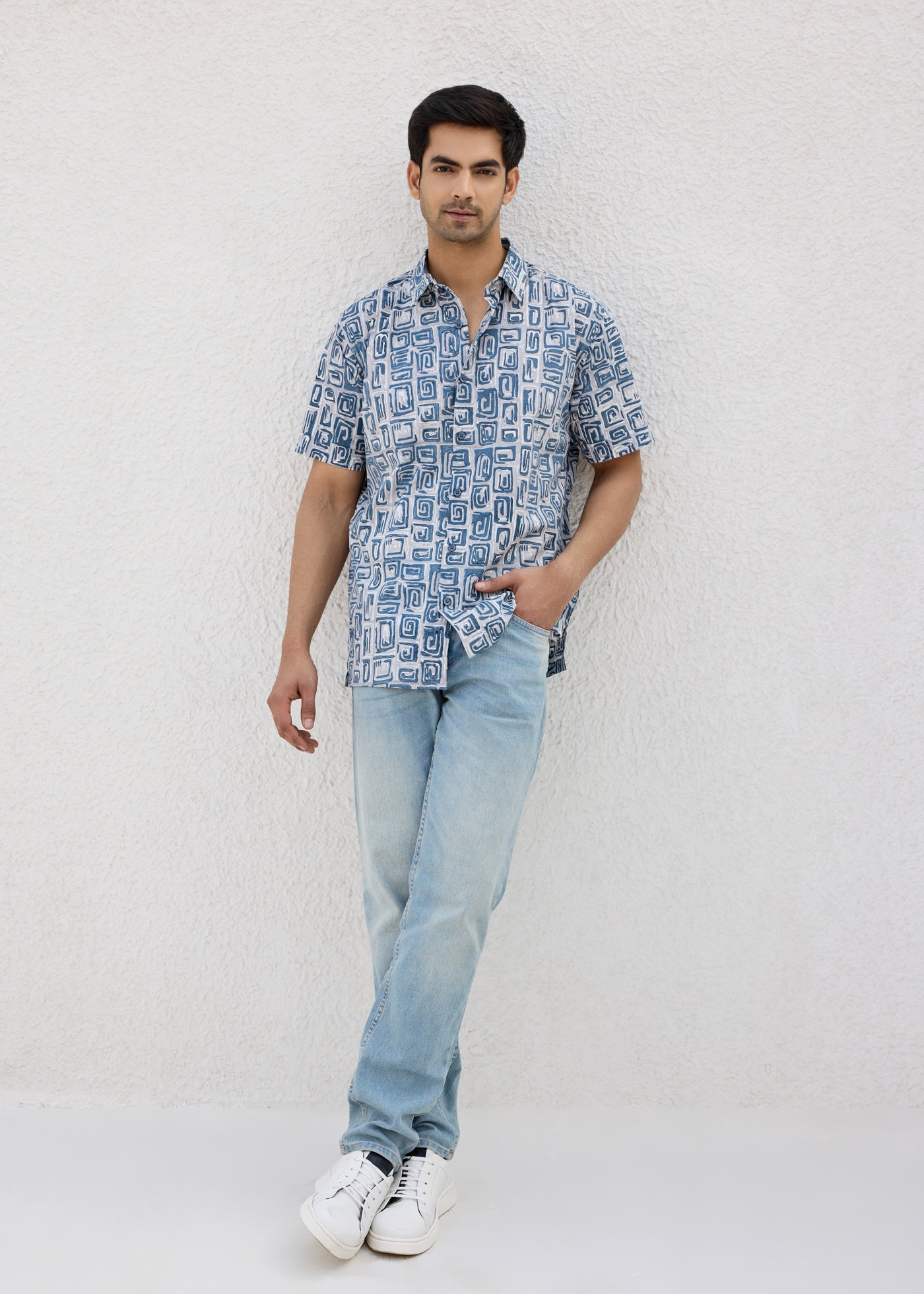 Half Sleeves Shirt-Blue/Grey