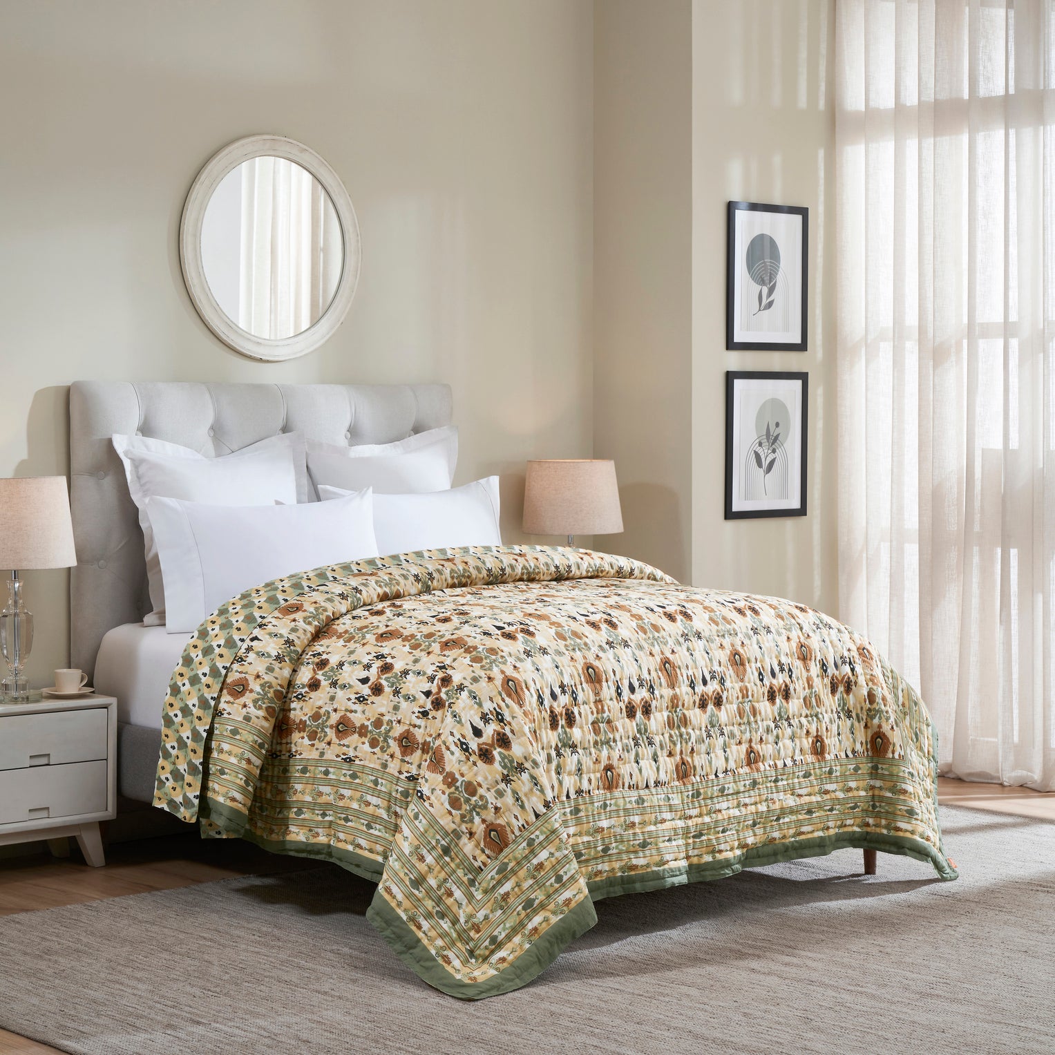 Ikat Cotton Quilt – Brown/Green