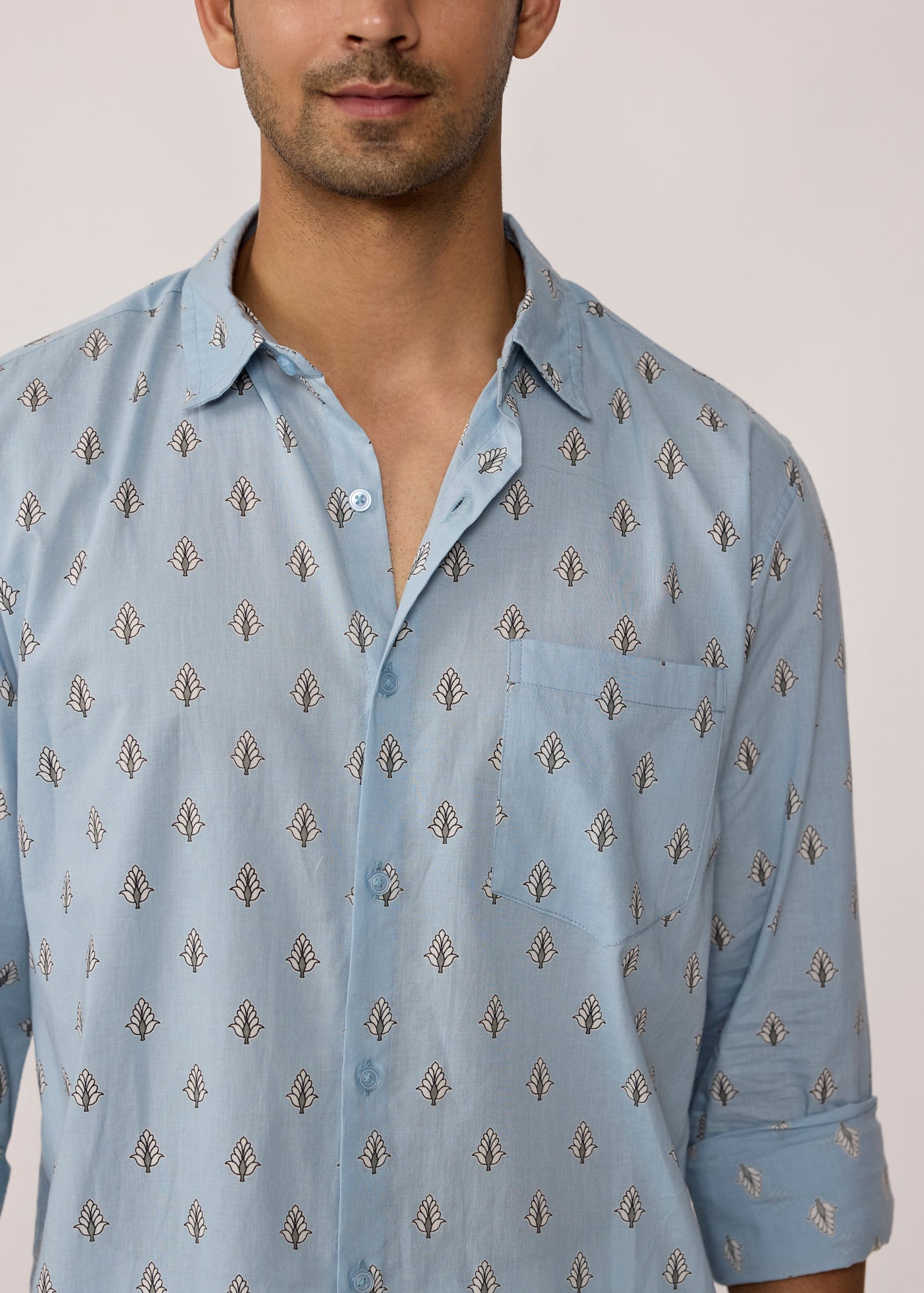 Full Sleeves Collar Shirt-Sky Blue