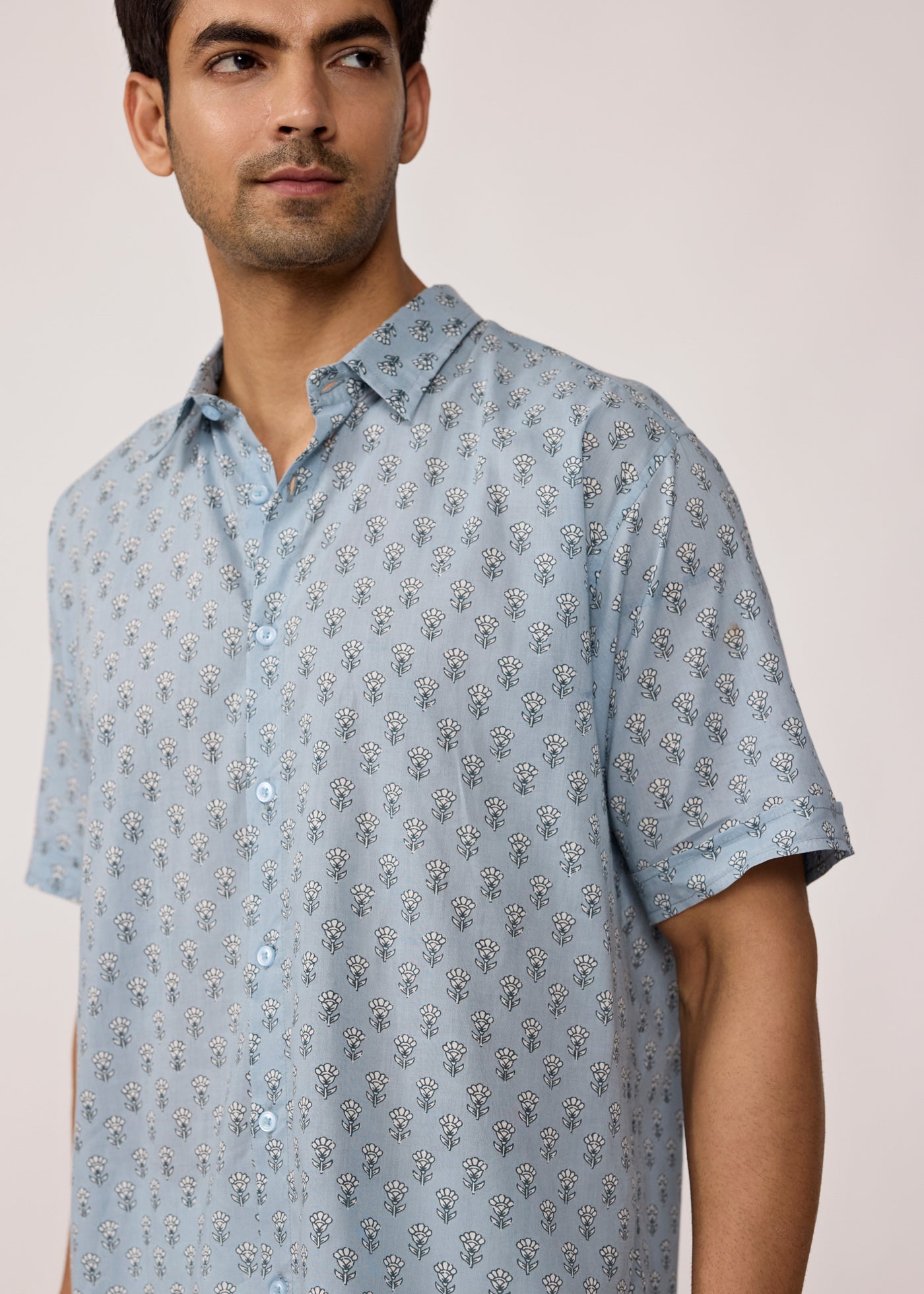 Half Sleeves Shirt-Sky Blue