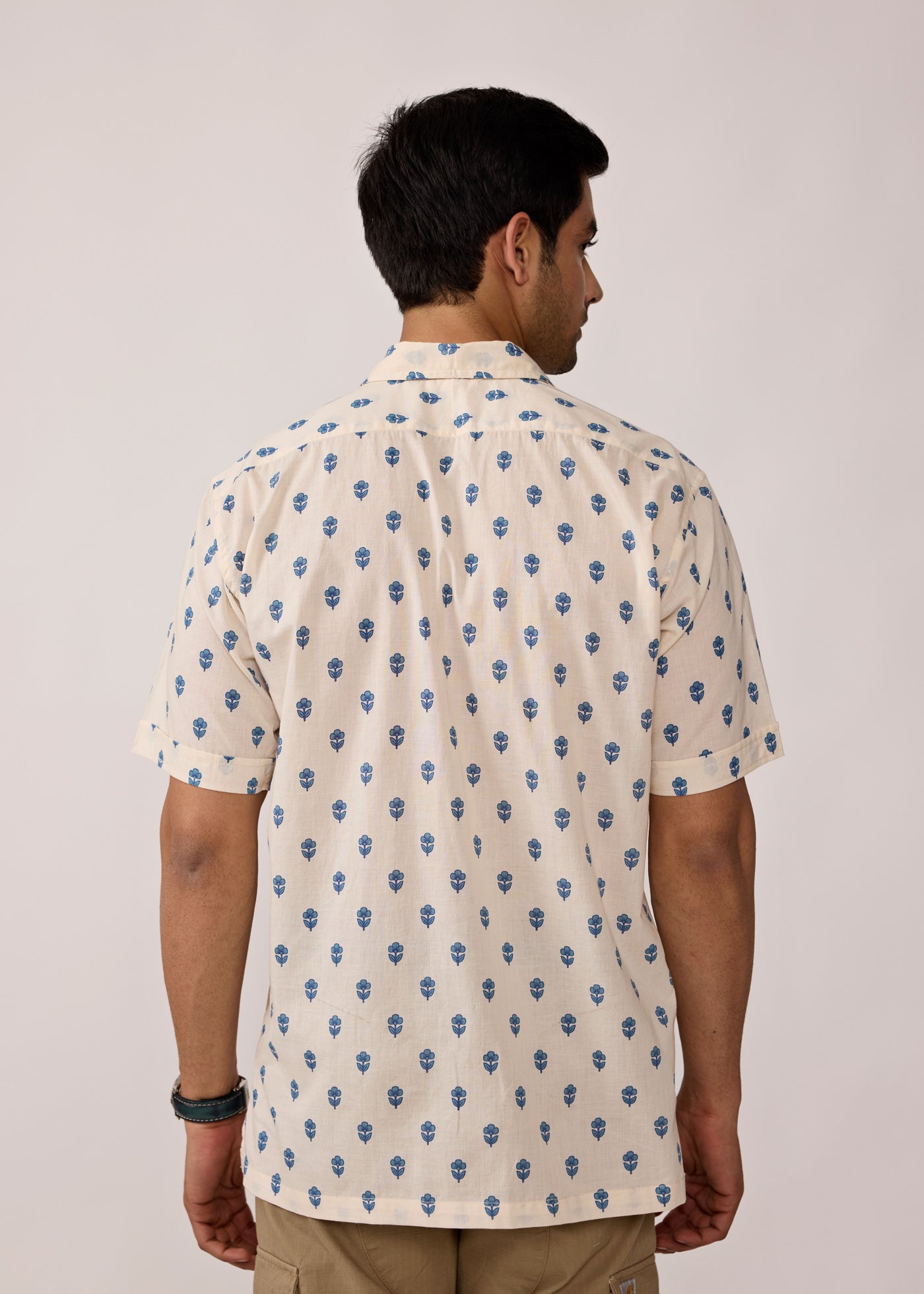 Half Sleeves Shirt-Creme/Blue