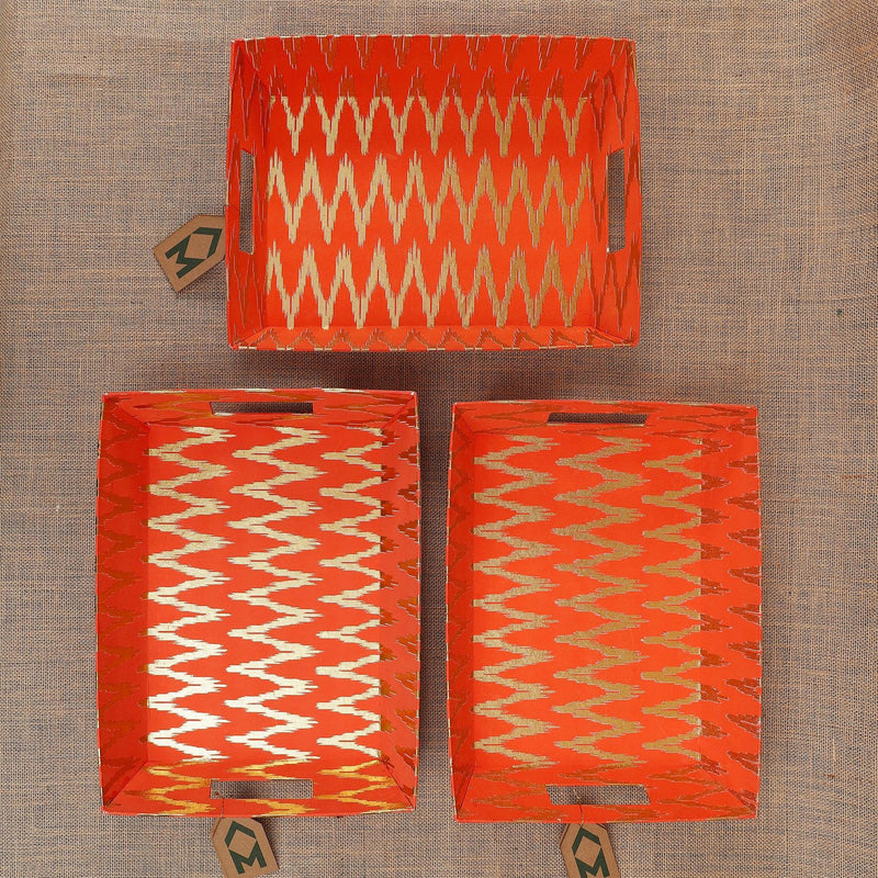 Ikat Orange Gift Tray Set of 3