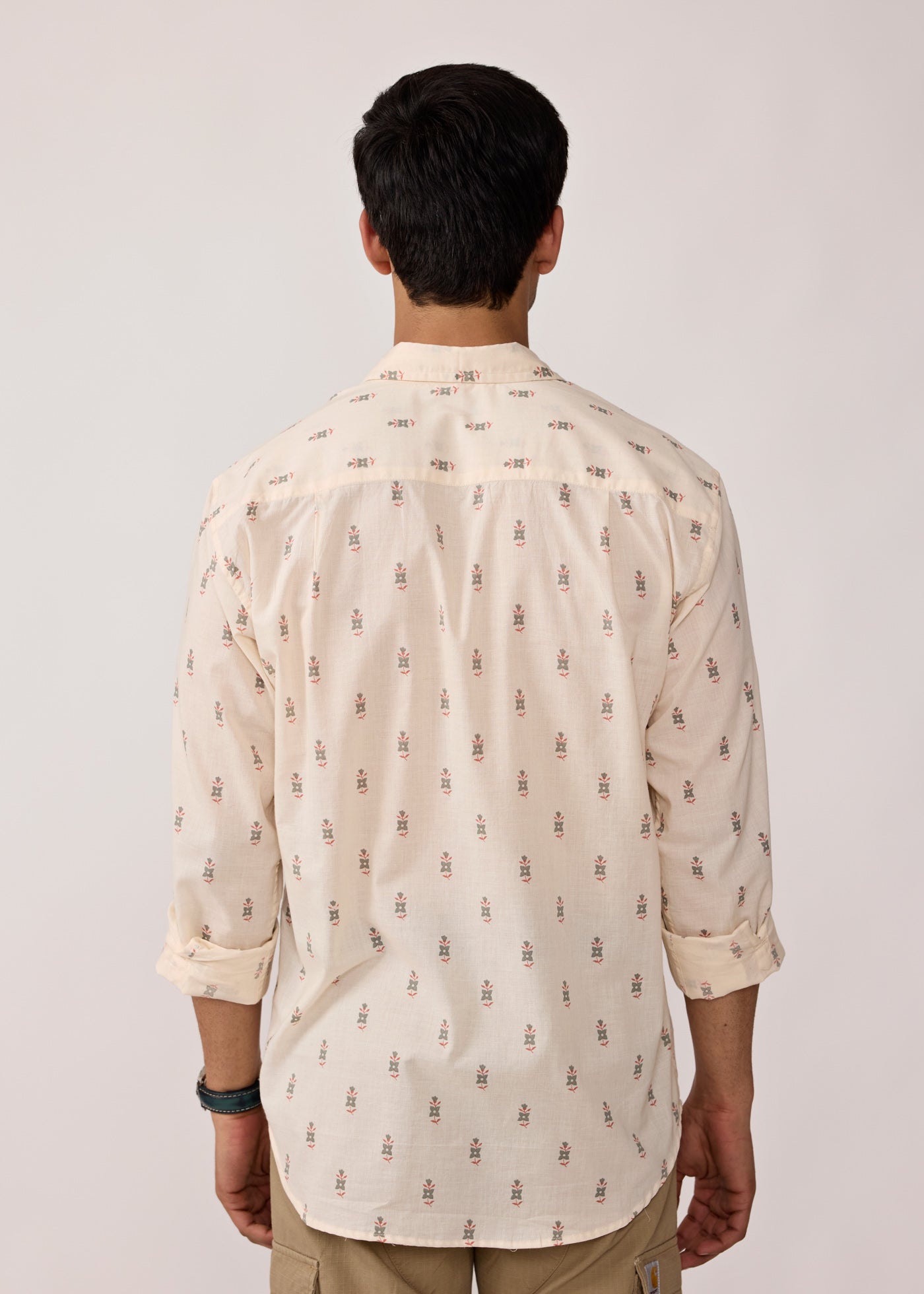 Full Sleeves Collar Shirt-Creme/Grey