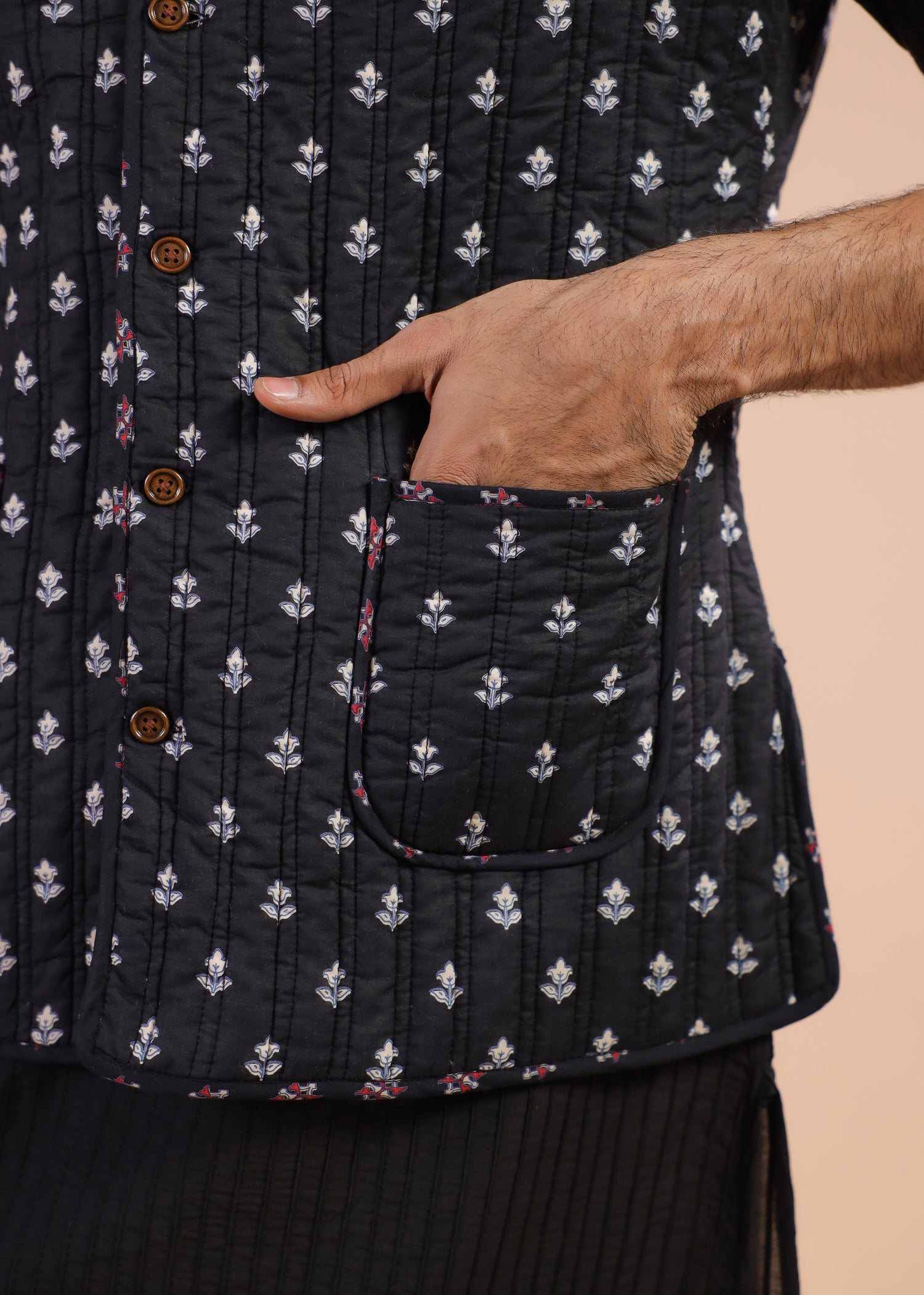 Printed Voile Reversible Jacket – Black