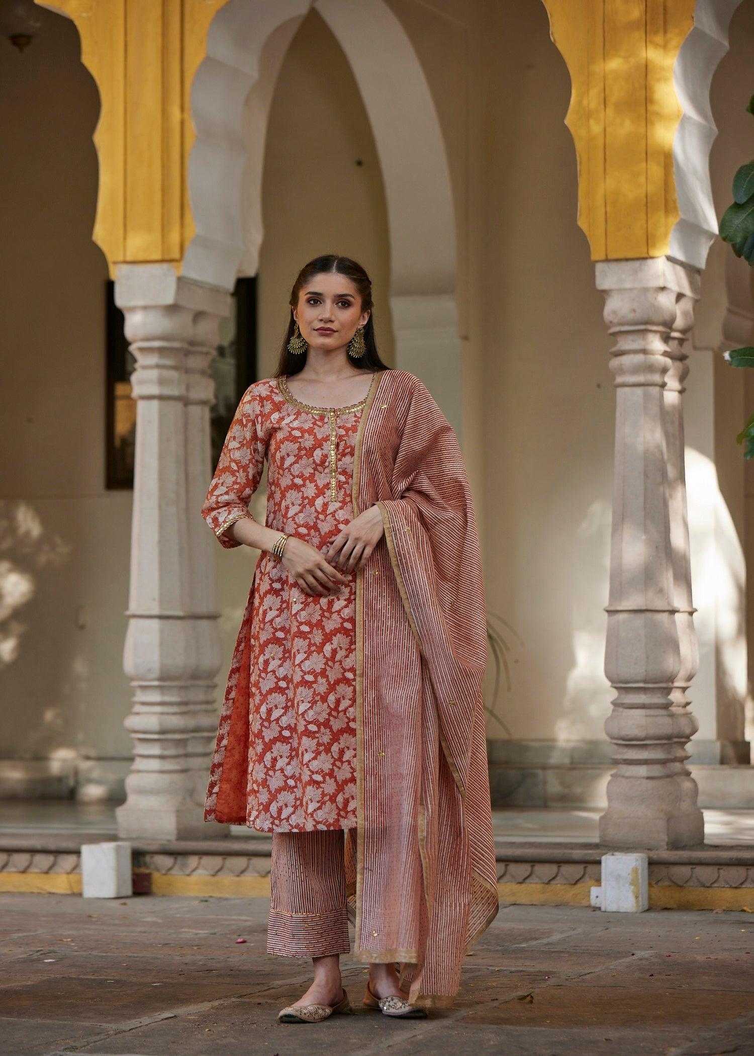 Orange/Brown Regular Cotton Pants | Relaxed and Stylish | Ratan Jaipur