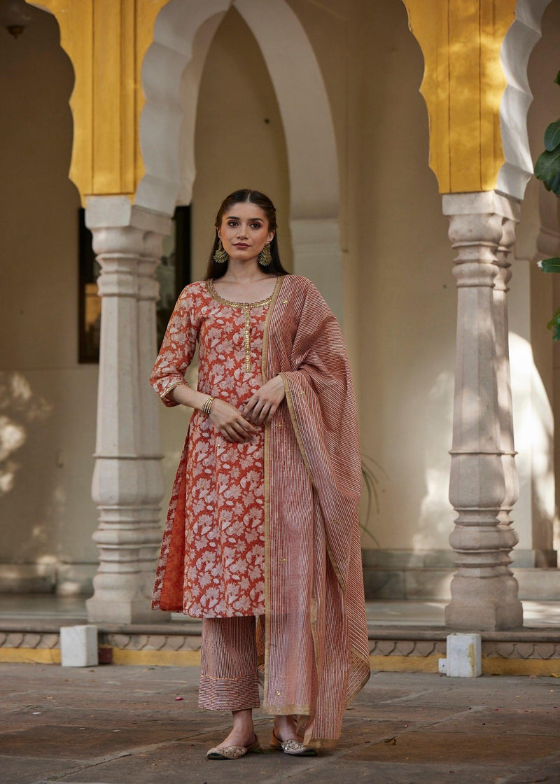 Orange/Brown Regular Cotton Pants | Relaxed and Stylish | Ratan Jaipur