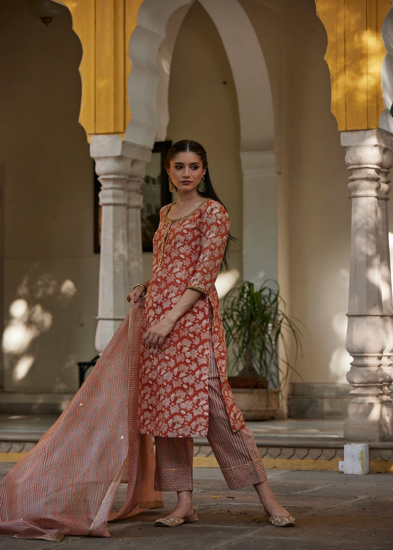 Orange Chanderi Regular Kurta | Stylish Ethnic Wear | Ratan Jaipur