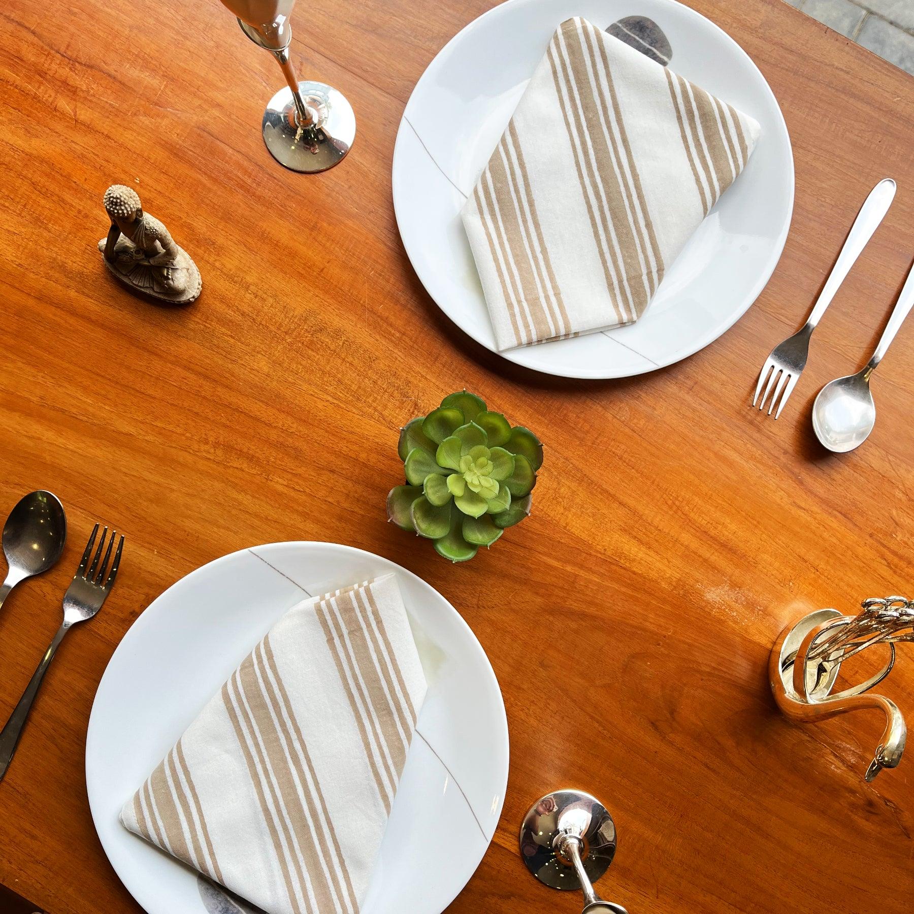 Beige Stripe Napkin- Set of 6 Ratan Texprocess Pvt. Ltd