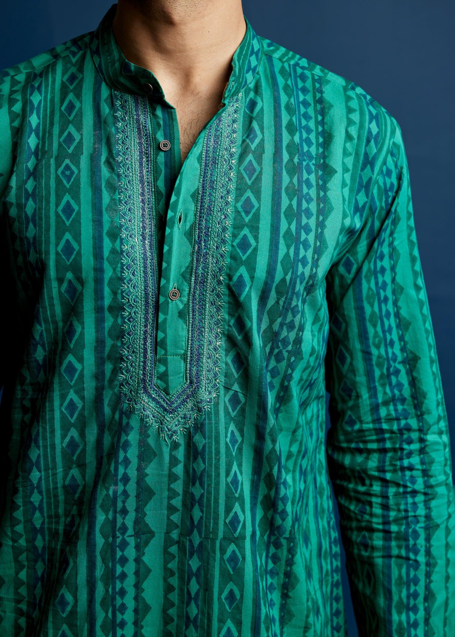 Men's Cotton Kurta Pine Green Ratan Texprocess Pvt. Ltd