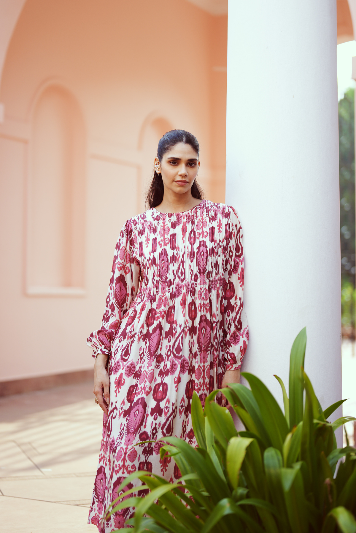 Pleat Fall Maxi Dress – Maroon