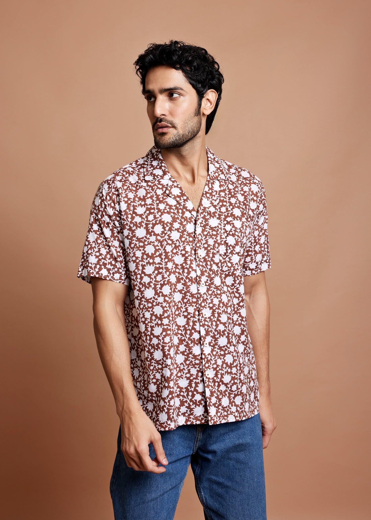 Brown Regular Cotton Half Sleeve Shirt Ratan Texprocess Pvt. Ltd