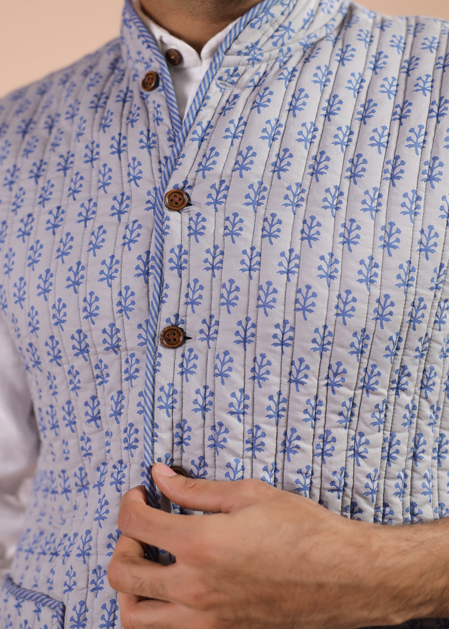 Printed Voile Reversible Jacket – Blue