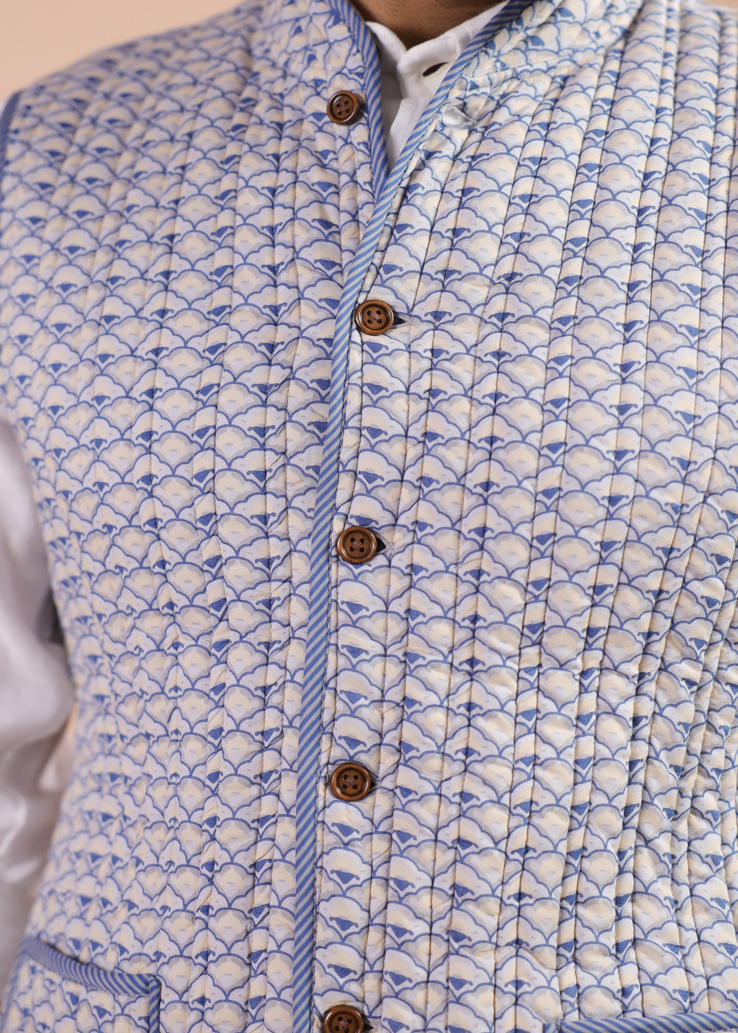 Printed Voile Reversible Jacket – Light Blue