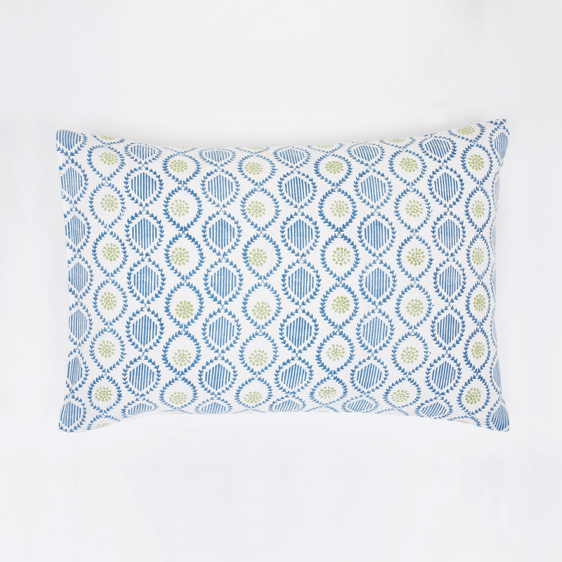 Ogee Blue & Green Hand Block Print Cotton Pillow Cover