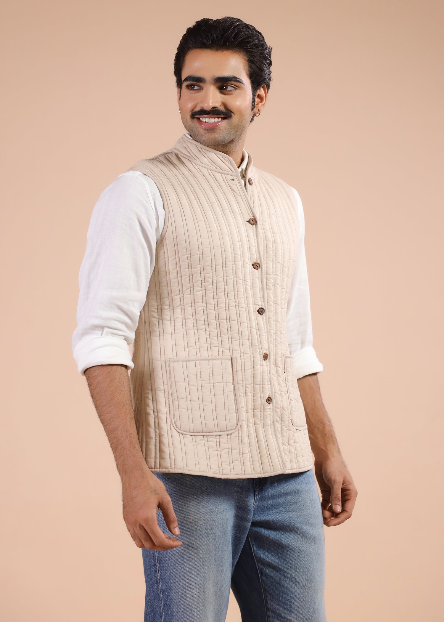 Printed Voile Reversible Jacket – Beige