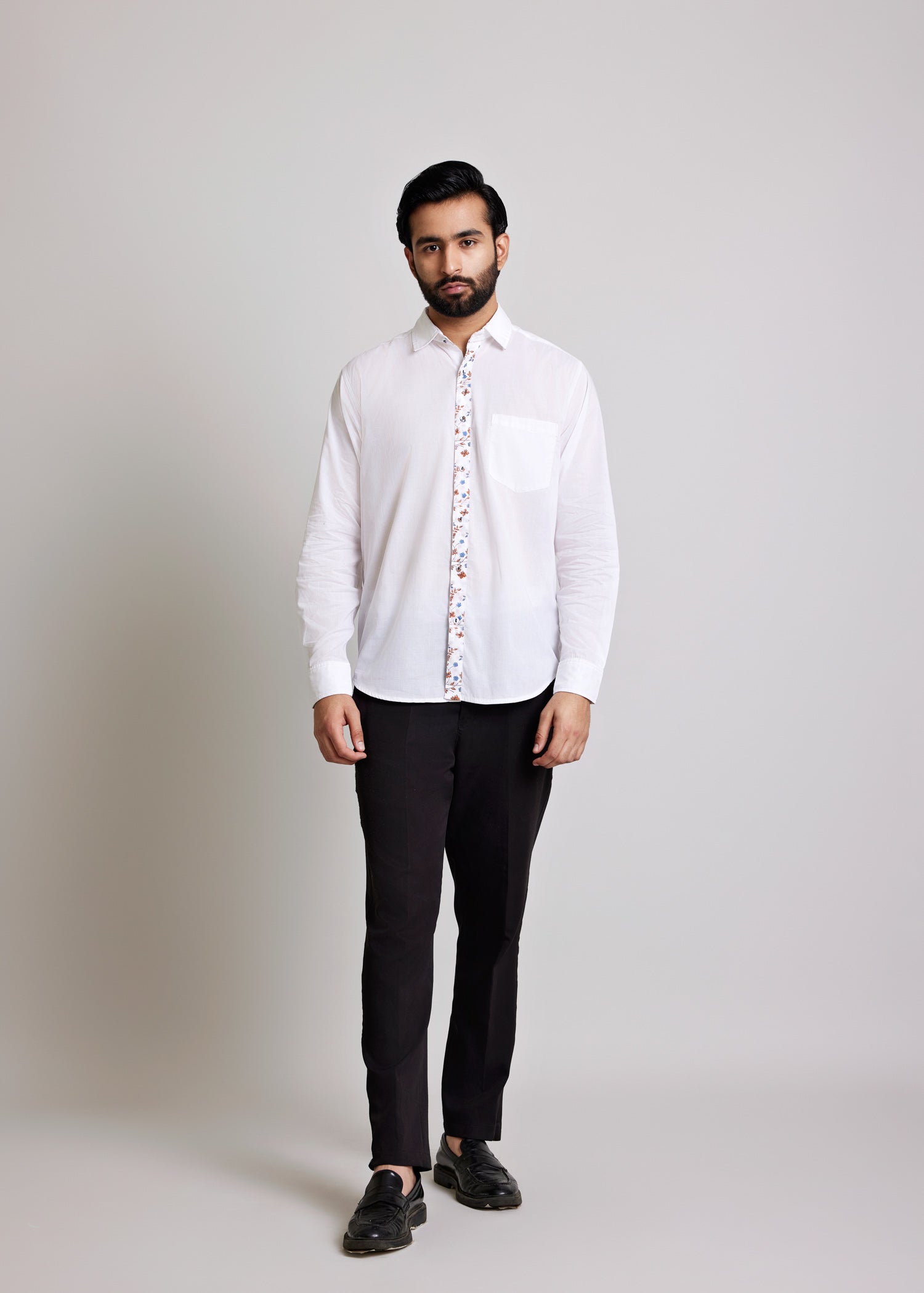 White Regular Cotton Miniature Ditsy Floral Full Sleeve Shirt Ratan Texprocess Pvt. Ltd