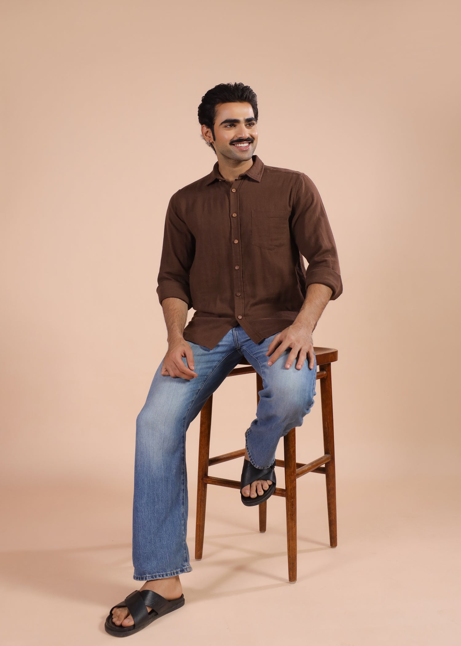 Full Sleeves Collar Shirt-Brown